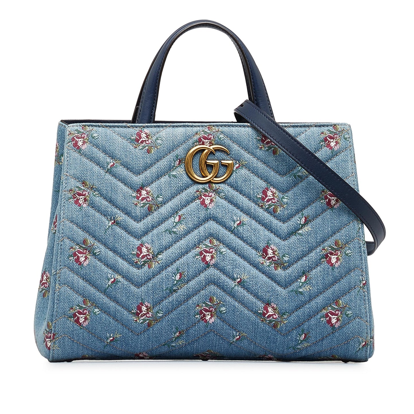 Gucci GG Marmont Flora Denim Satchel (SHG-dKHQjj)