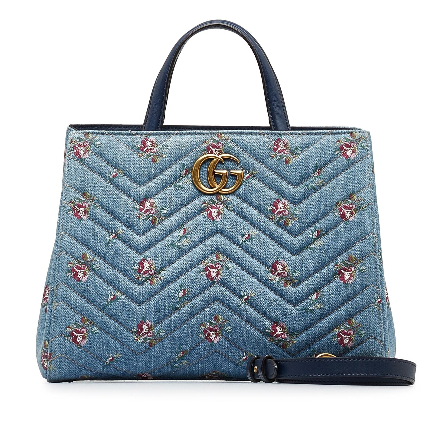 Gucci GG Marmont Flora Denim Satchel (SHG-dKHQjj)