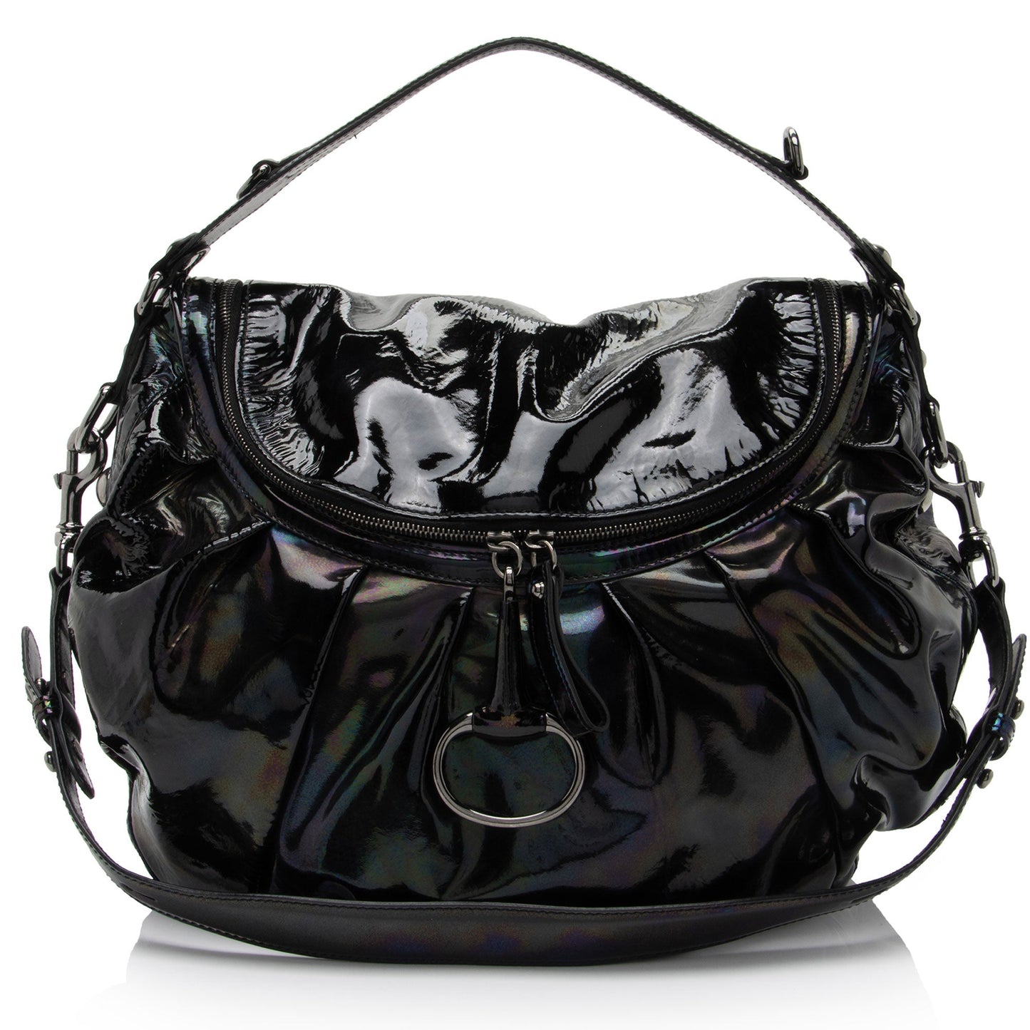 Gucci Iridescent Patent Leather Icon Bit Hobo (SHF-lmJOkR)