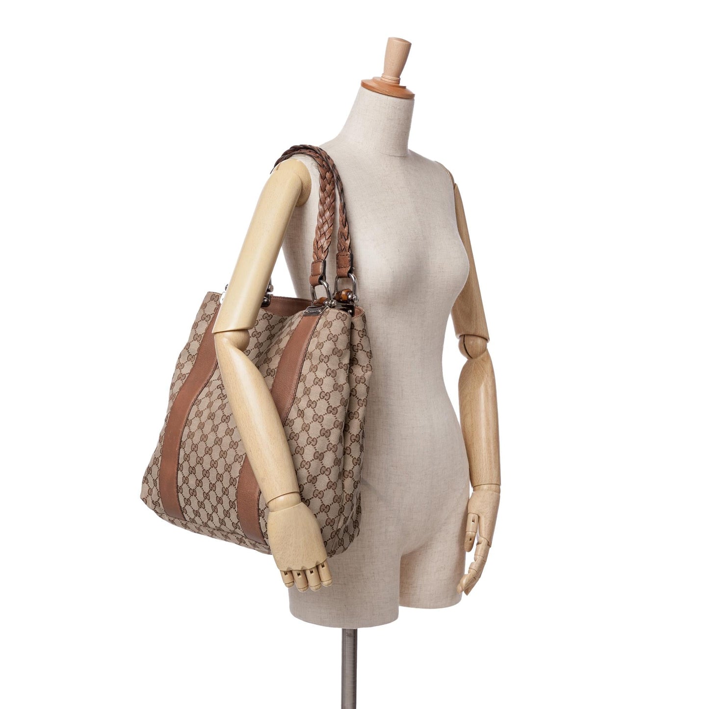 Gucci Large GG Canvas Bamboo Bar Tote