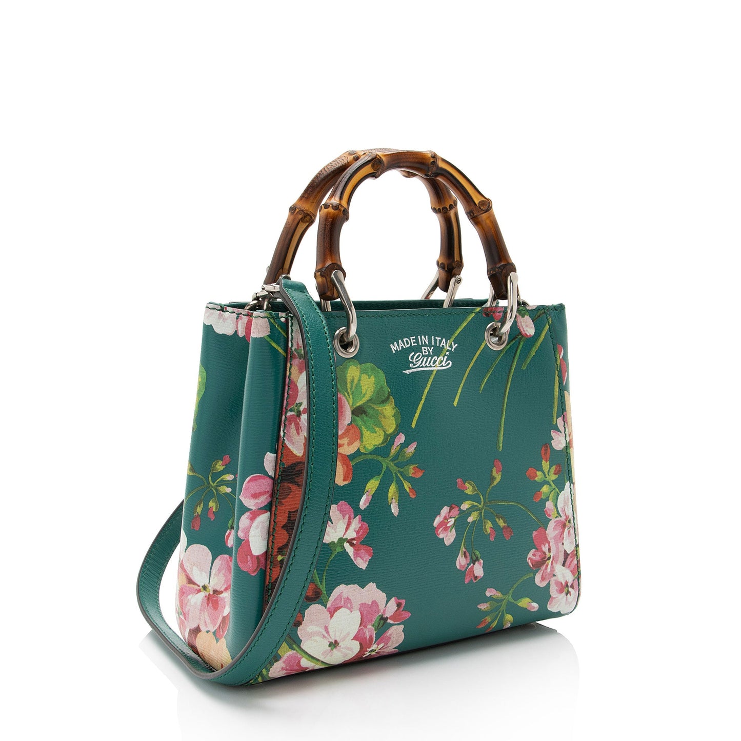 Gucci Leather Blooms Bamboo Mini Shopper Tote (SHF-OsBXCW)