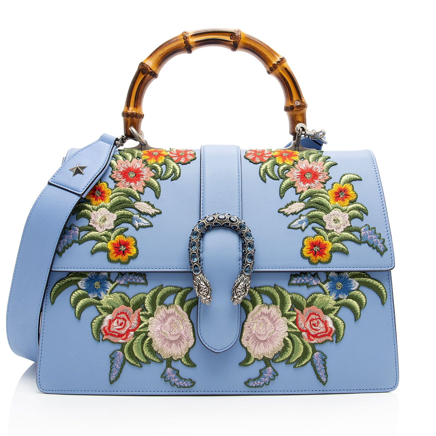 Gucci Leather Embroidered Bamboo Dionysus Large Top Handle (SHF-xyJtph)