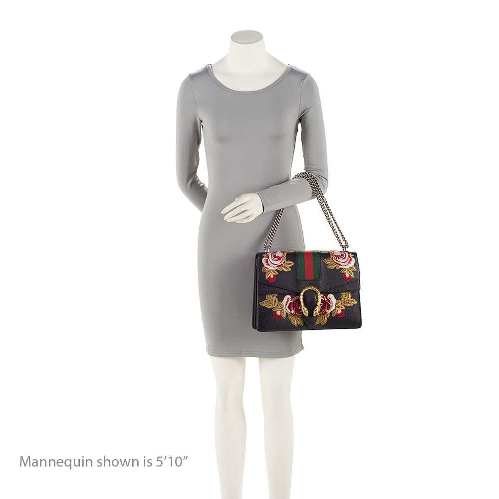 Gucci Leather Embroidered Rose Dionysus Medium Shoulder Bag (SHF-sxhk6S)