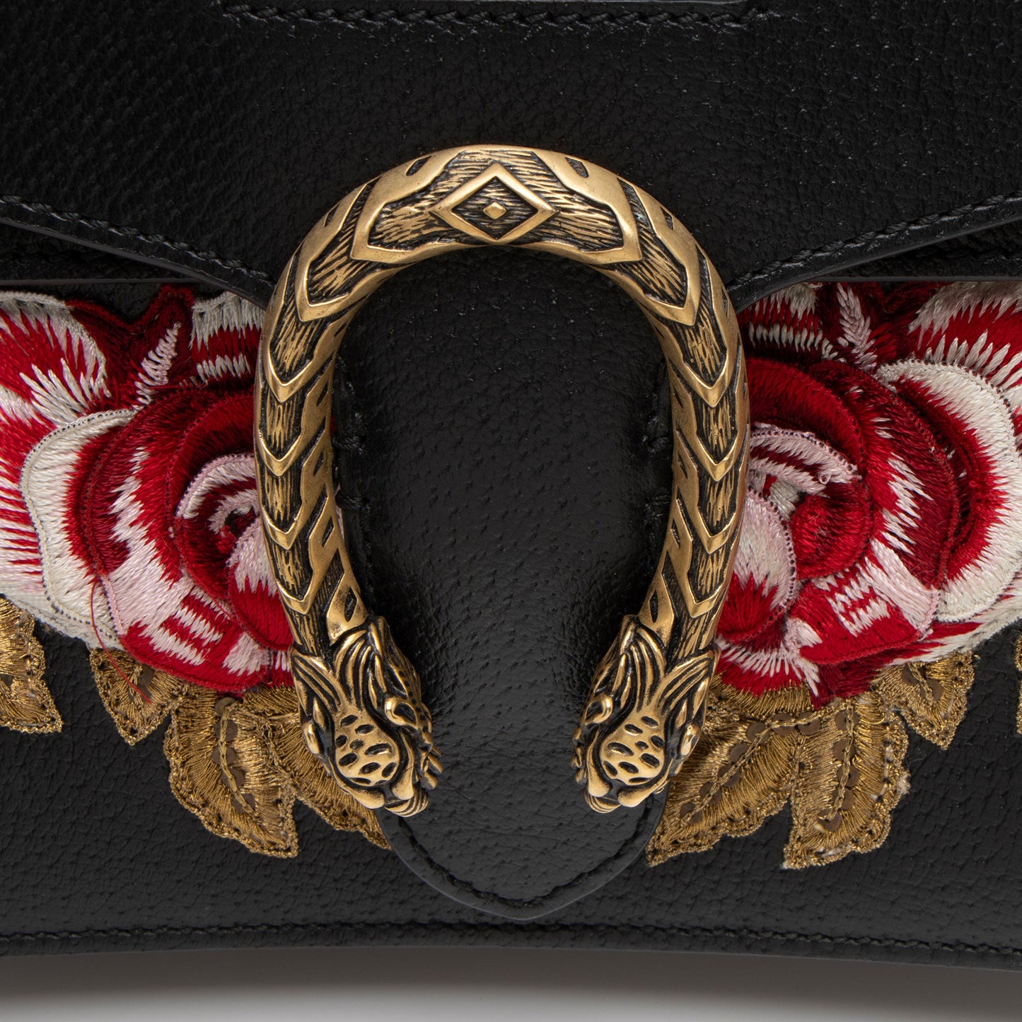 Gucci Leather Embroidered Rose Dionysus Medium Shoulder Bag (SHF-NIvfQT)