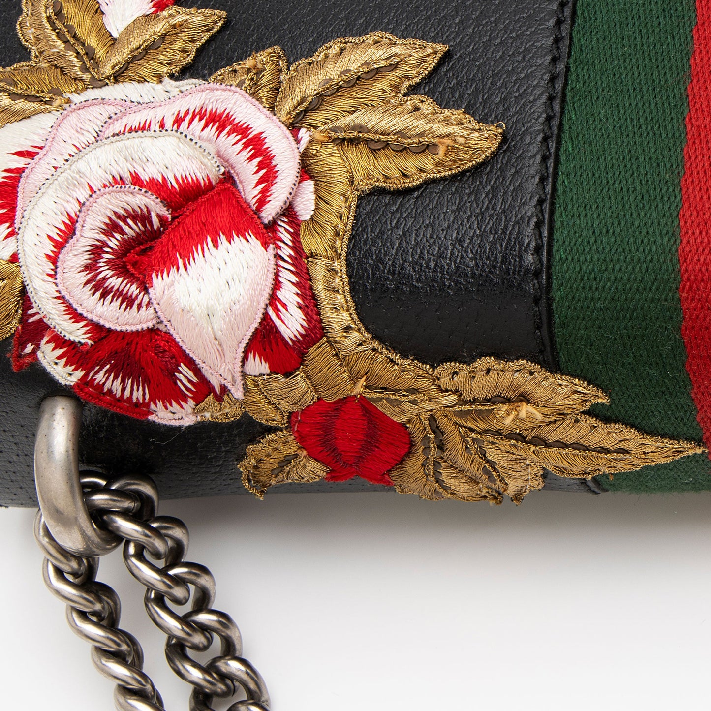 Gucci Leather Embroidered Rose Dionysus Medium Shoulder Bag (SHF-NIvfQT)
