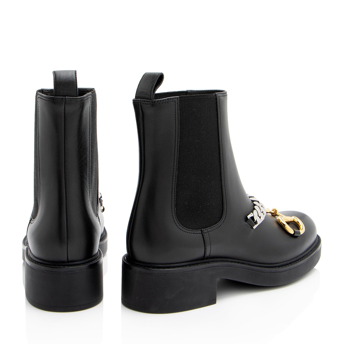 Gucci Leather Horsebit Chain Ankle Boots - Size 7 / 37