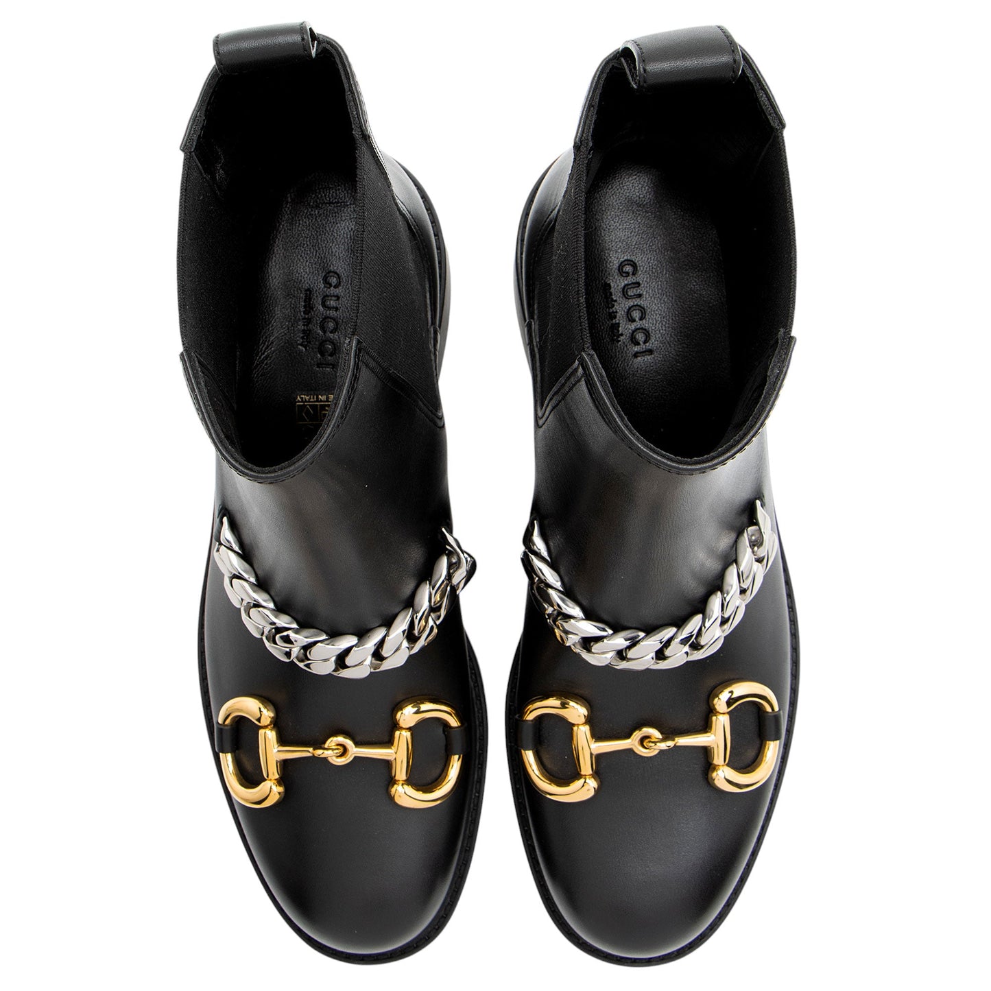 Gucci Leather Horsebit Chain Ankle Boots - Size 7 / 37