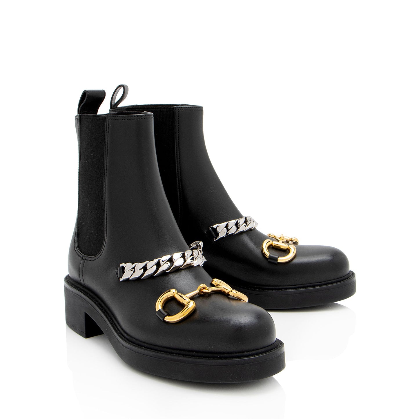 Gucci Leather Horsebit Chain Ankle Boots - Size 7 / 37