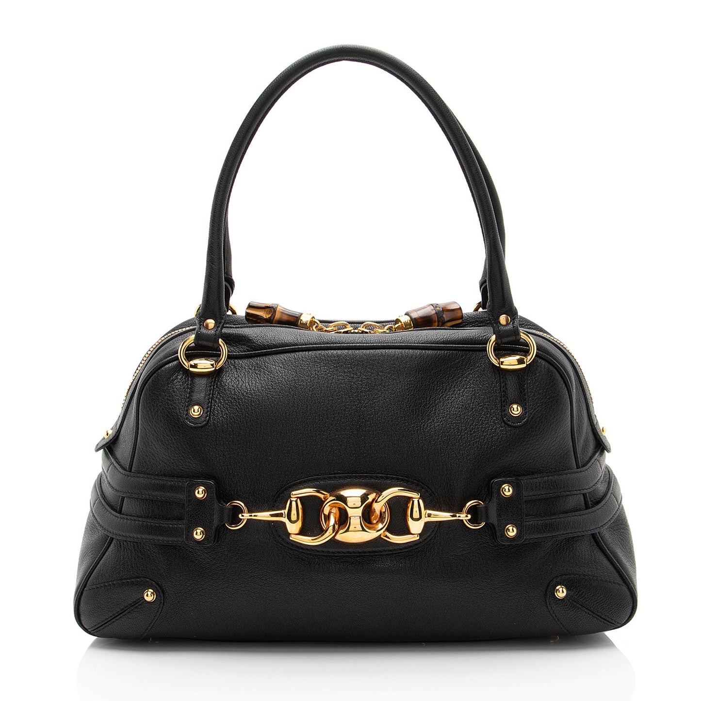 Gucci Leather Bamboo Horsebit Wave Satchel (SHF-Ka9DSr)