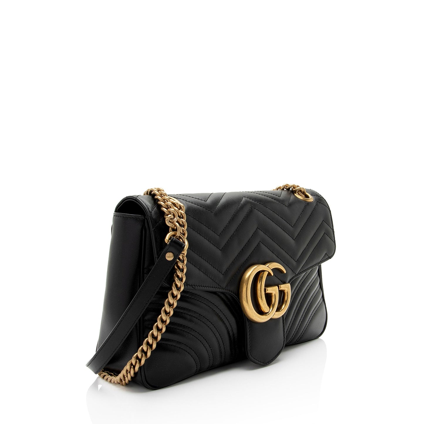 Gucci Matelasse Leather GG Marmont Medium Flap Bag (SHF-maxMO9)