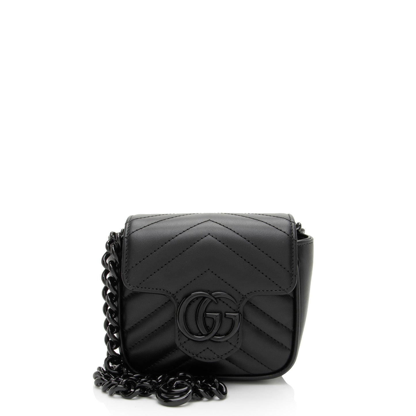 Gucci Matelasse Leather GG Marmont Monochrome Square Chain Belt Bag
