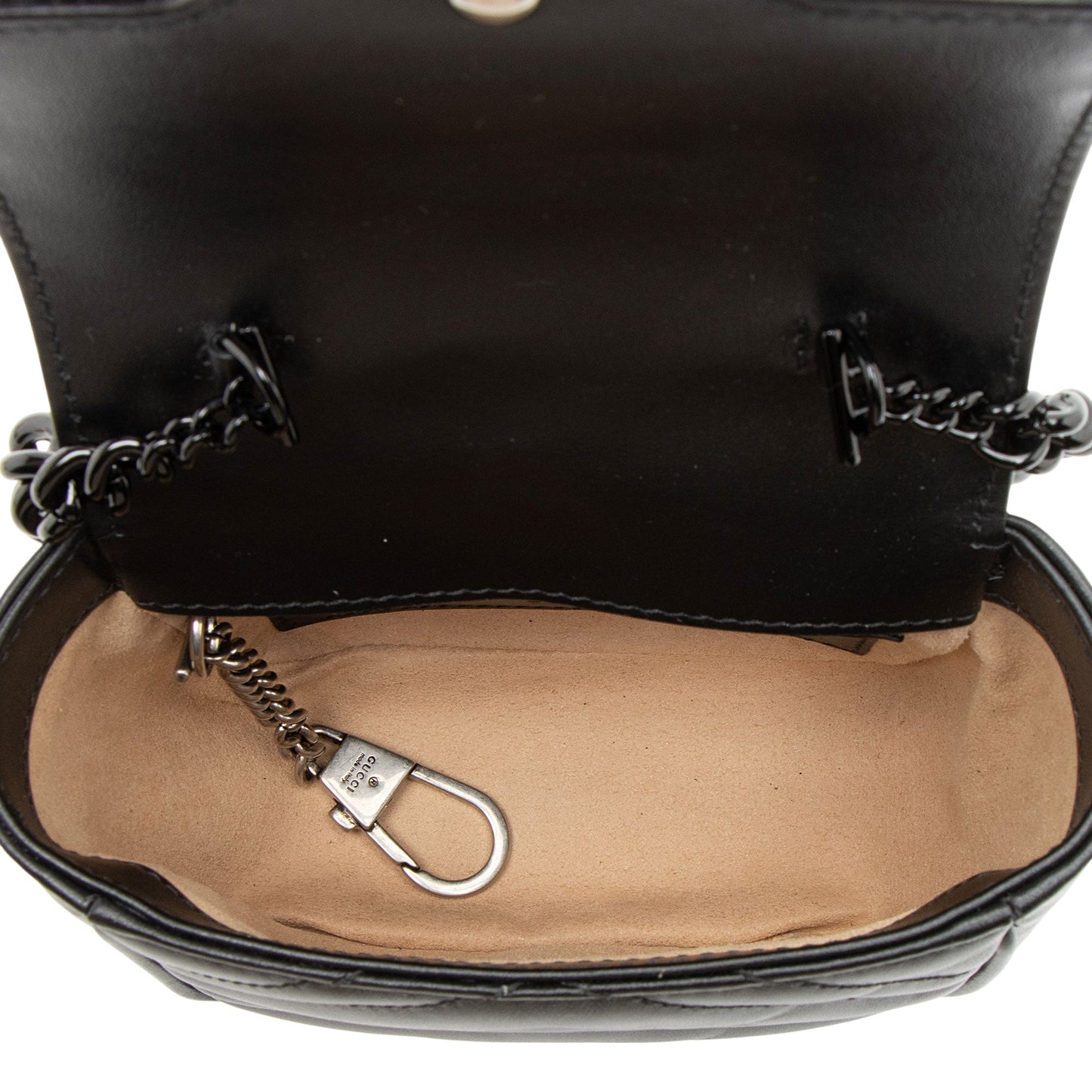 Gucci Matelasse Leather GG Marmont Monochrome Square Chain Belt Bag