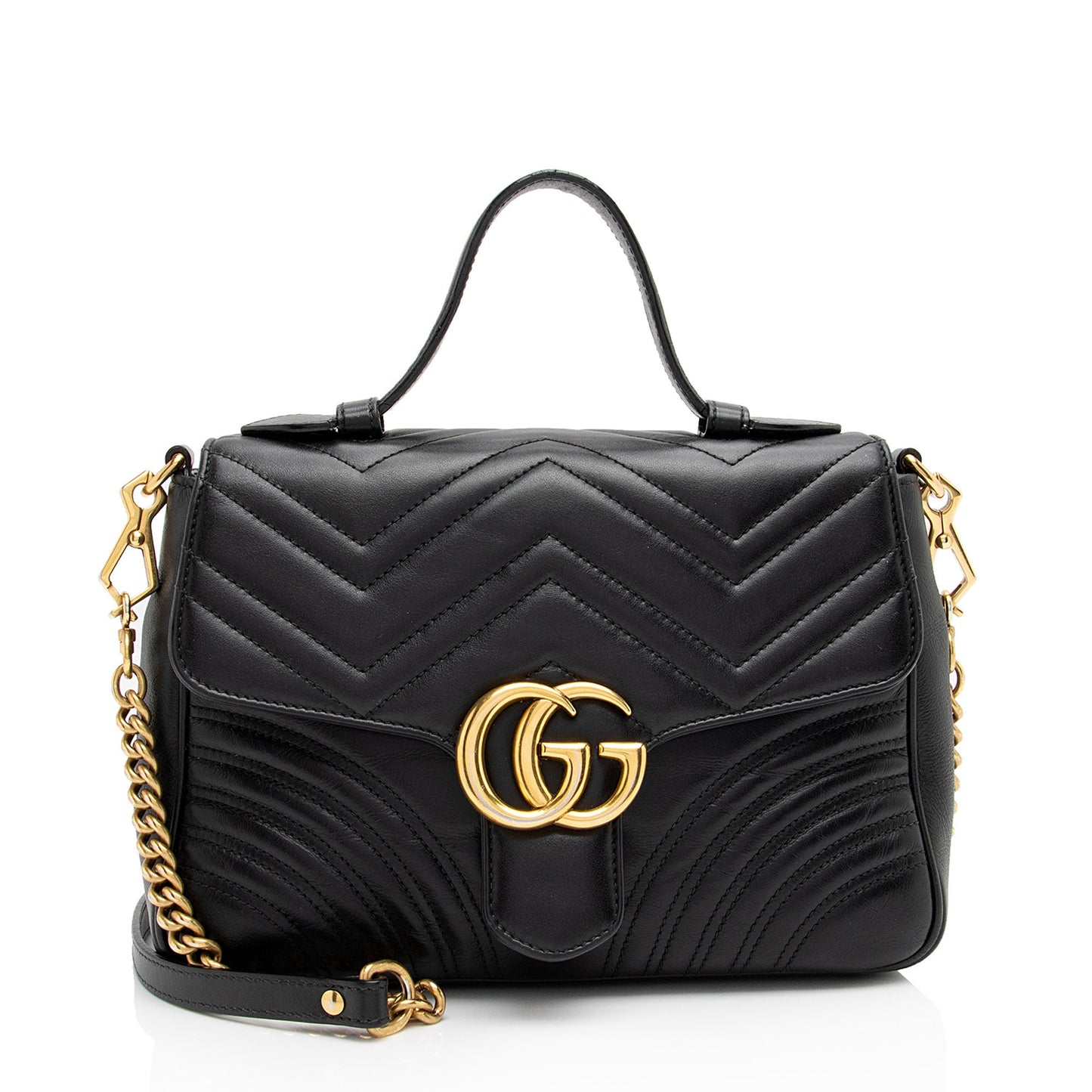 Gucci Matelasse Leather GG Marmont Small Top Handle Bag (SHF-GI9xgN)