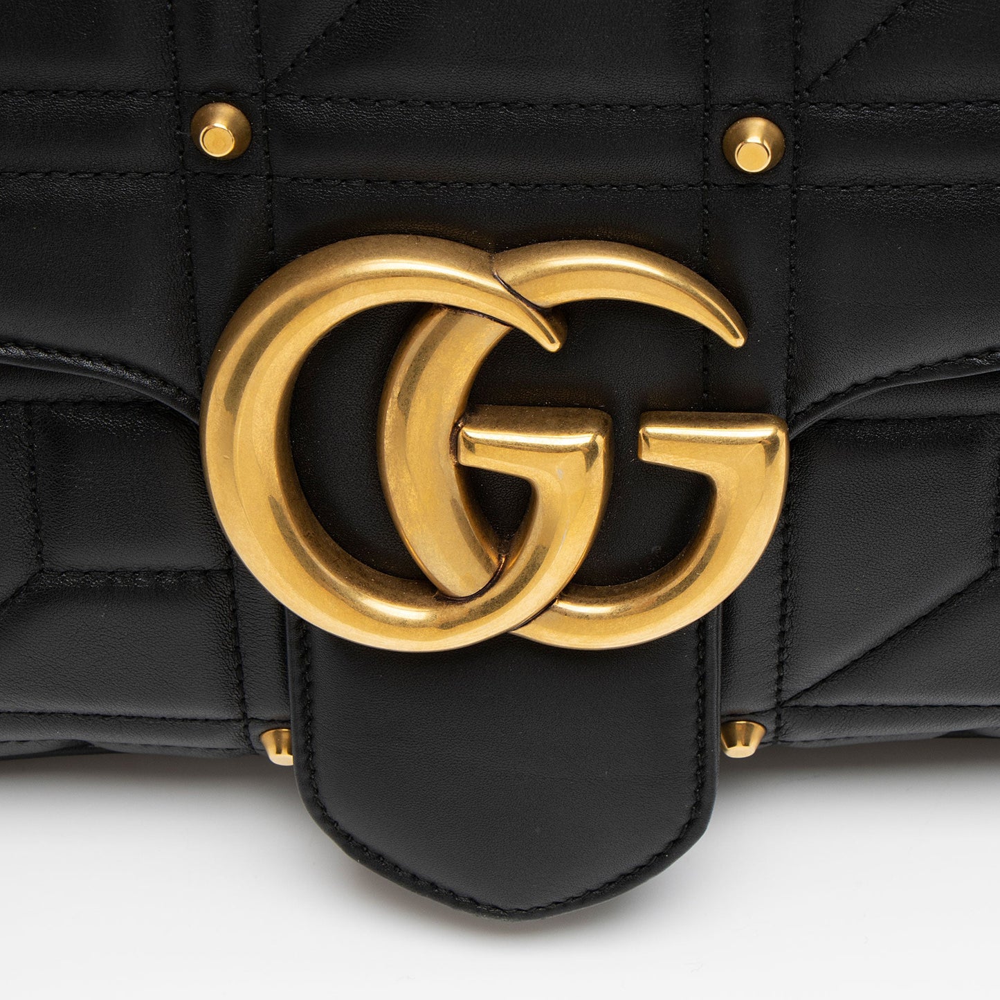 Gucci Matelasse Leather GG Marmont Studded Medium Flap Shoulder Bag