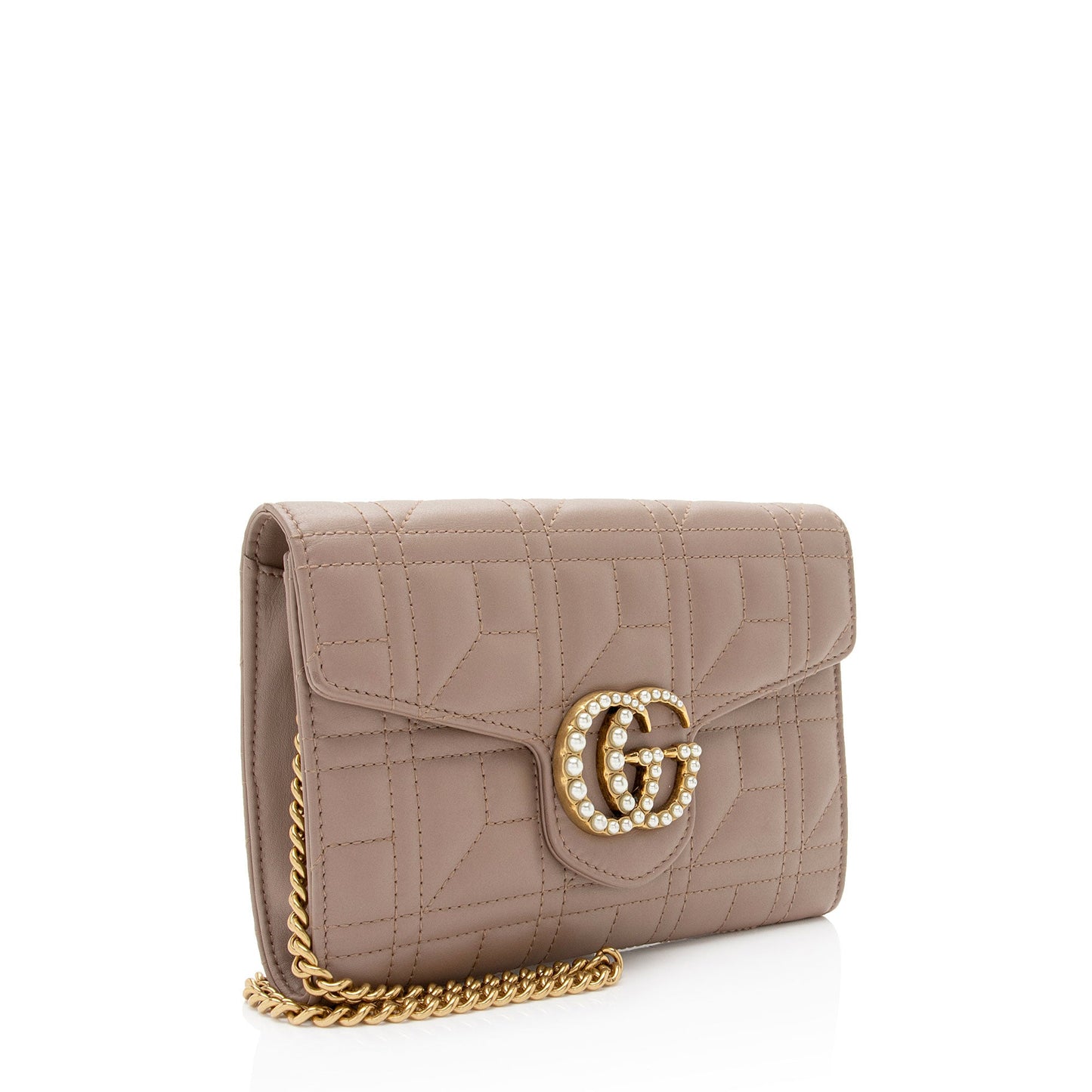Gucci Matelasse Leather Pearl GG Marmont Flap Mini Wallet Bag (SHF-XrFkq1)