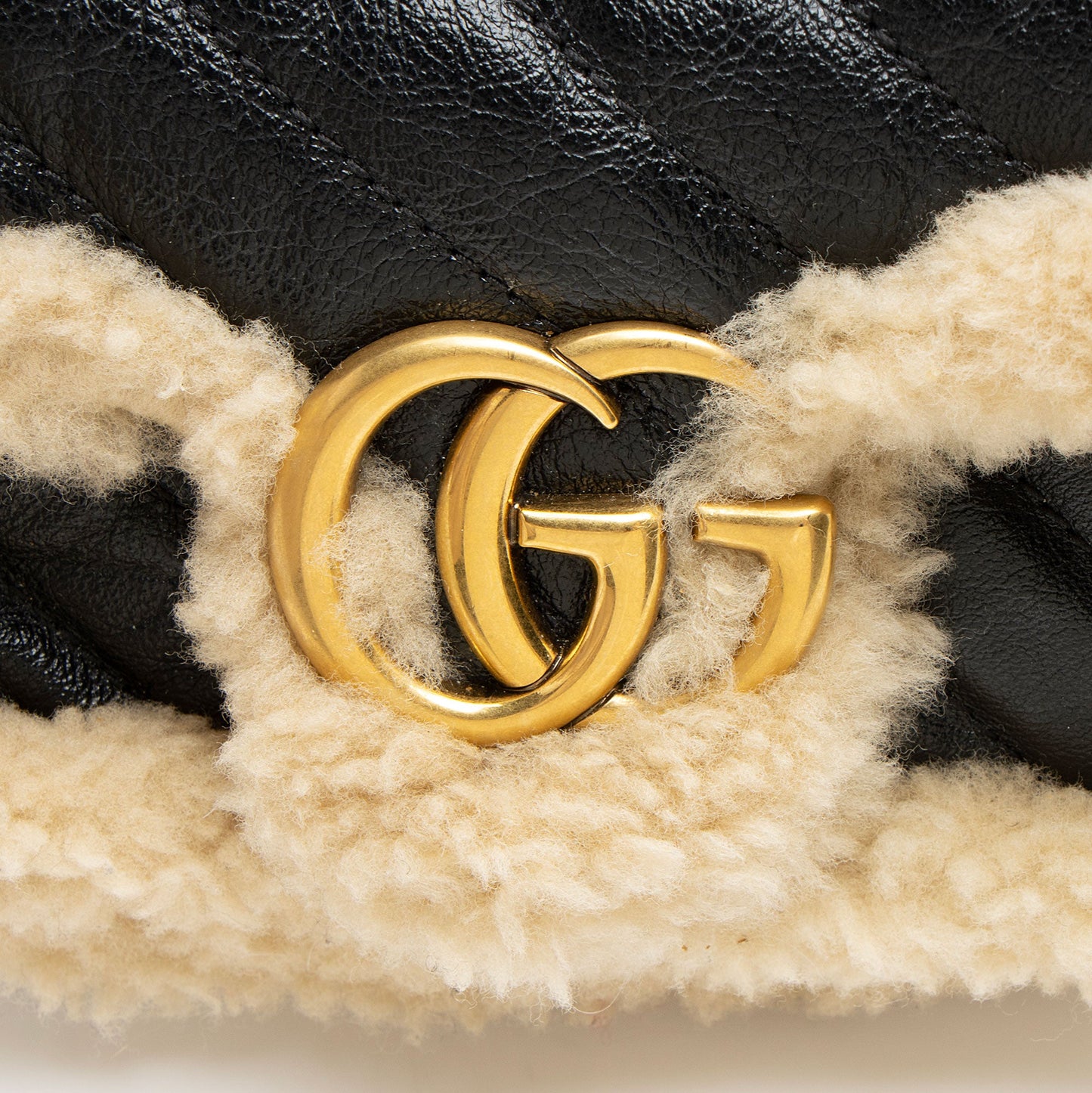 Gucci Matelasse Leather Shearling GG Marmont Super Mini Flap Bag