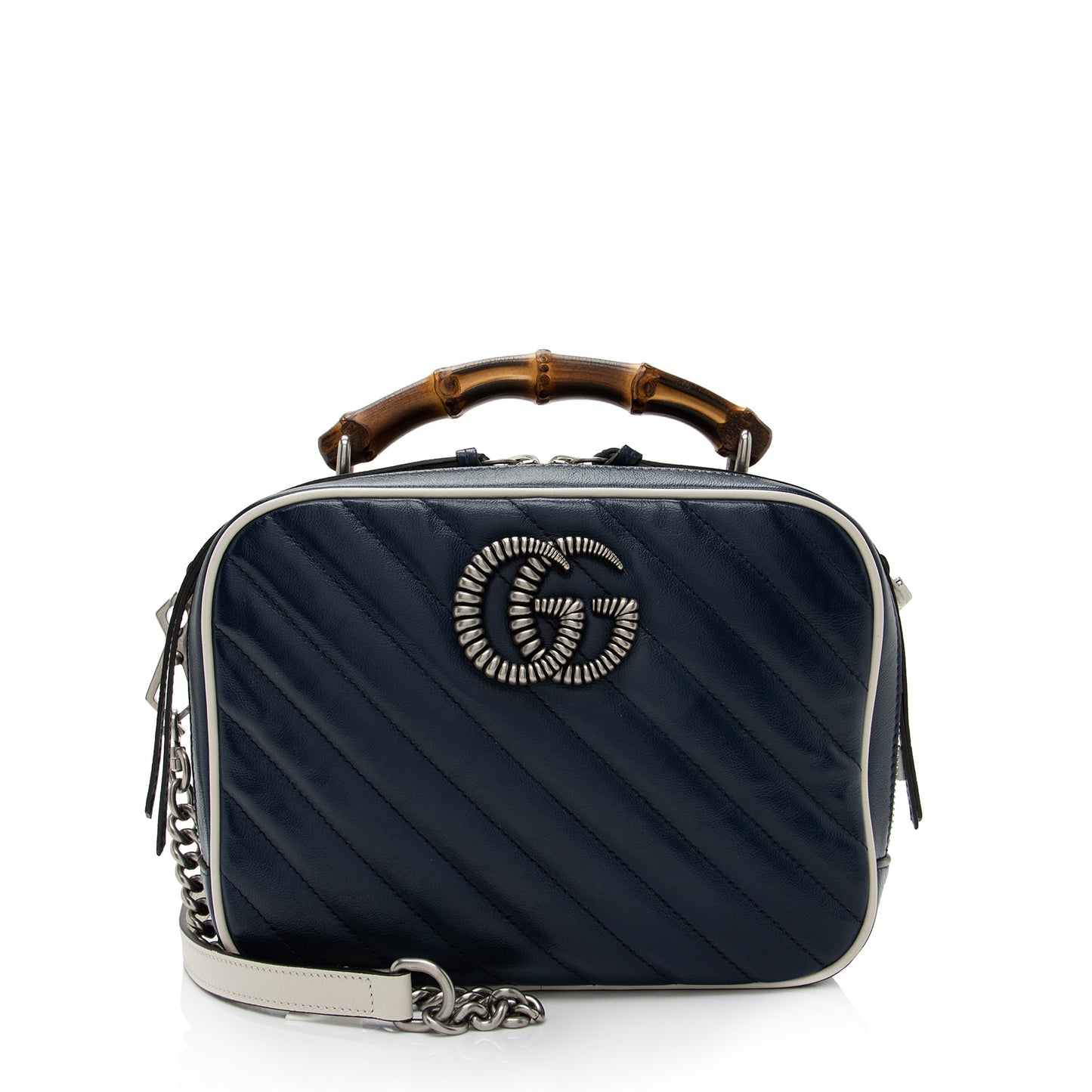 Gucci Matelasse Leather Torchon GG Marmont Bamboo Top Handle Bag (SHF-cATh2Q)