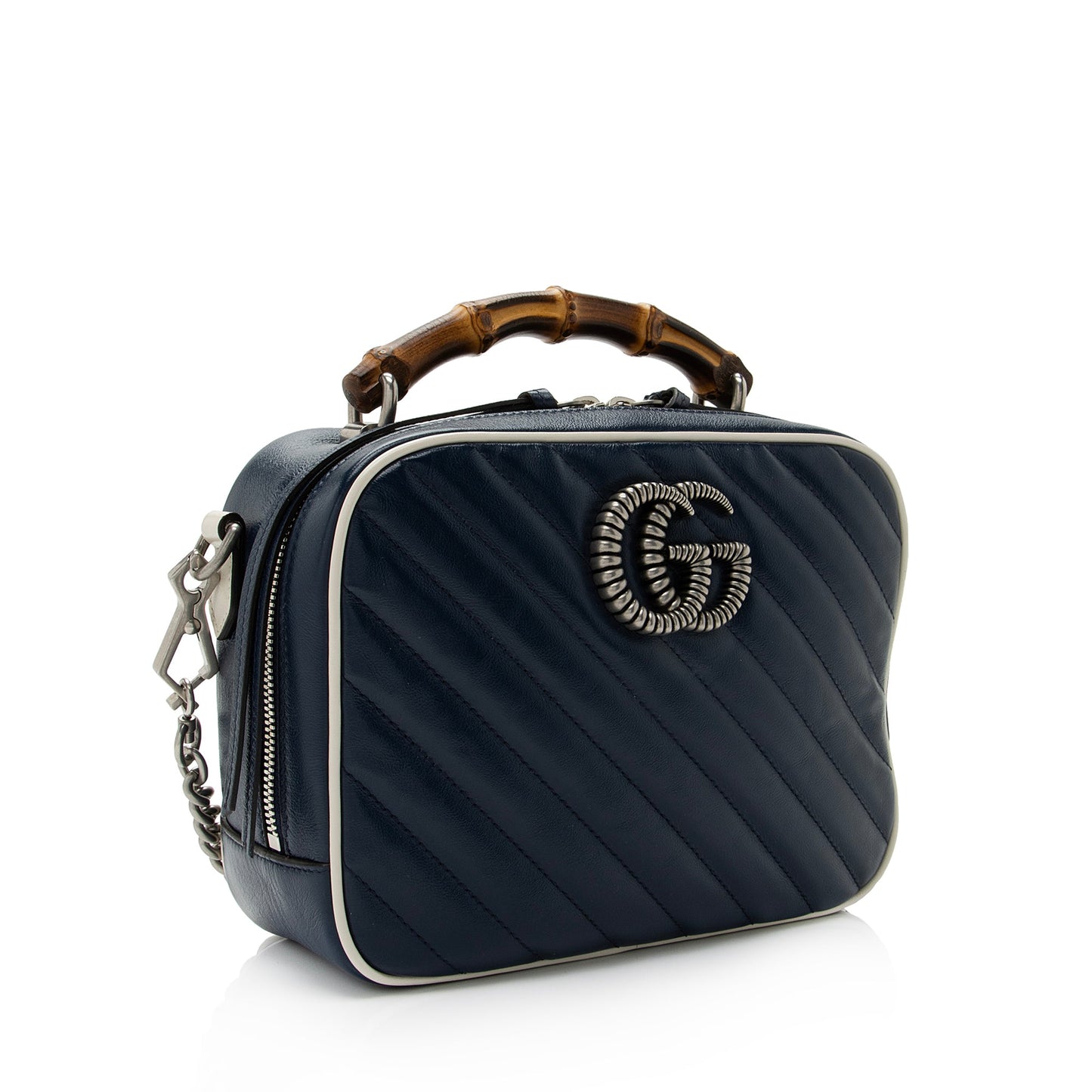 Gucci Matelasse Leather Torchon GG Marmont Bamboo Top Handle Bag (SHF-cATh2Q)