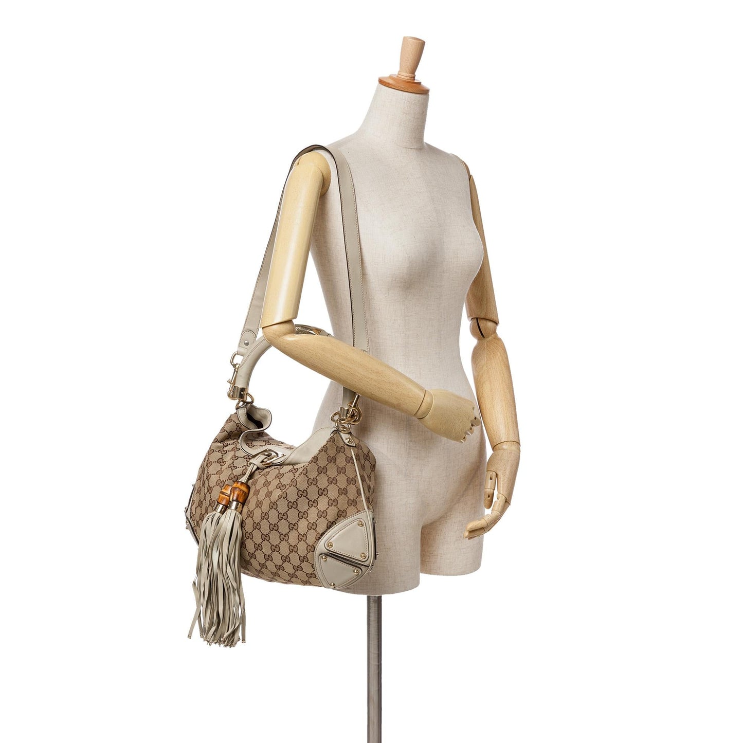Gucci Medium GG Canvas Bamboo Indy Hobo