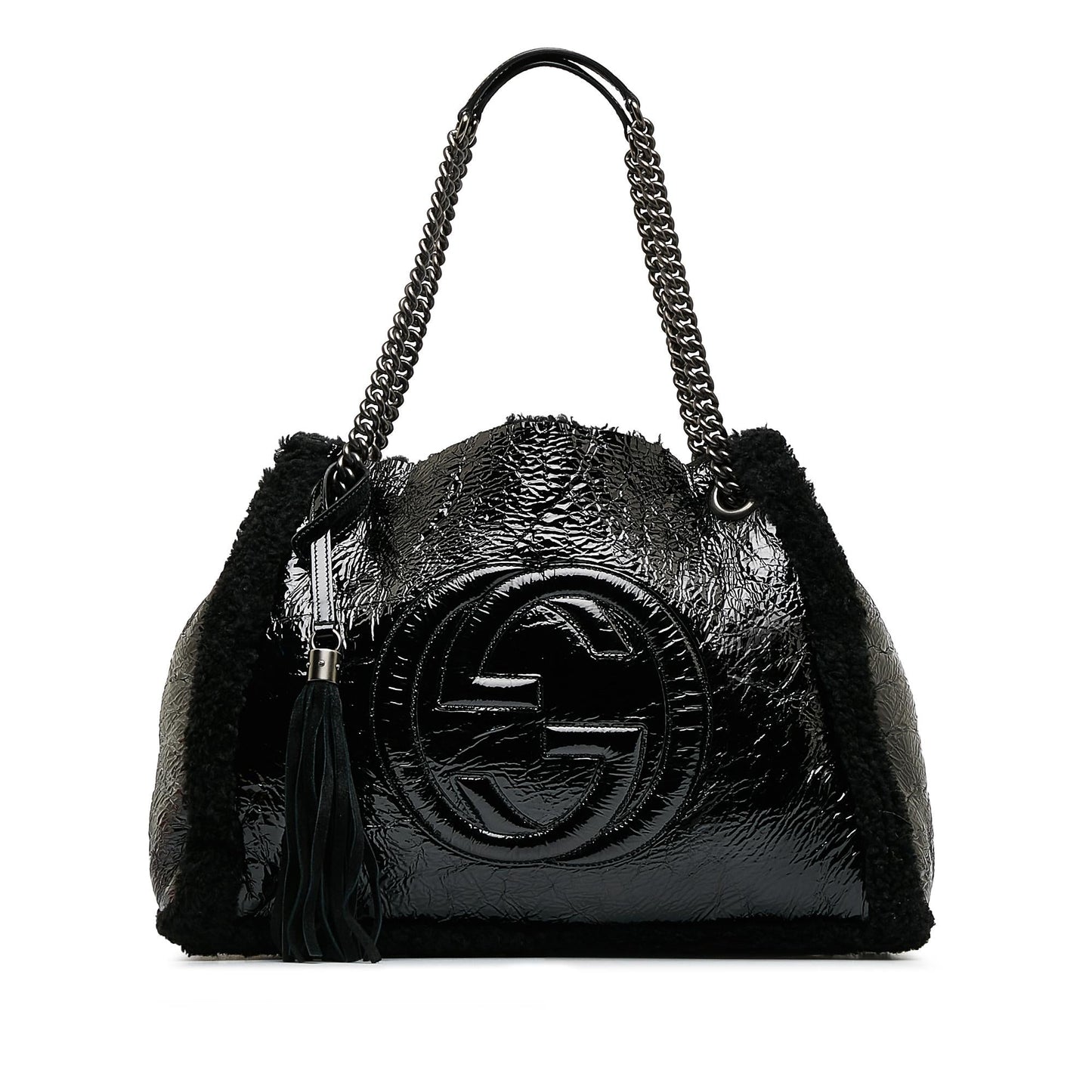 Gucci Medium Patent Shearling Soho Chain Tote (SHG-dATtOX)