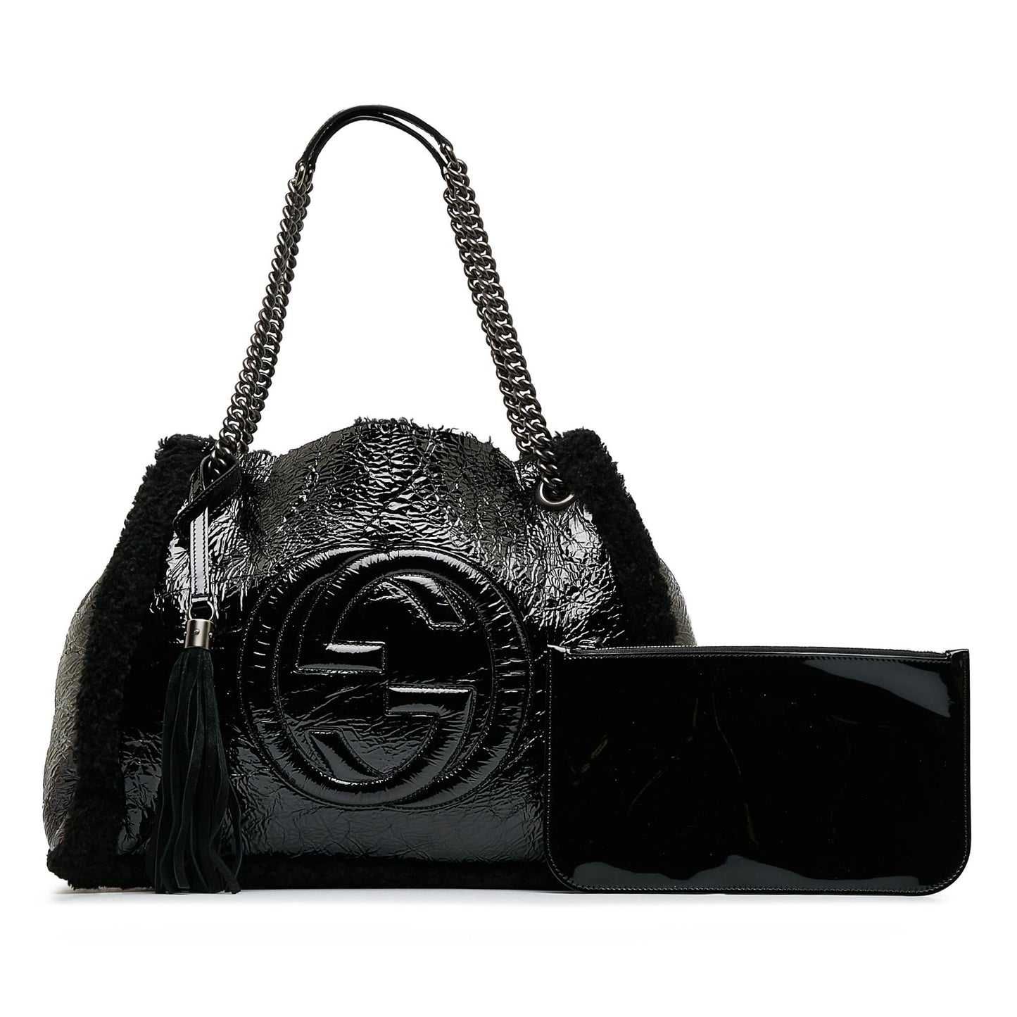 Gucci Medium Patent Shearling Soho Chain Tote (SHG-dATtOX)