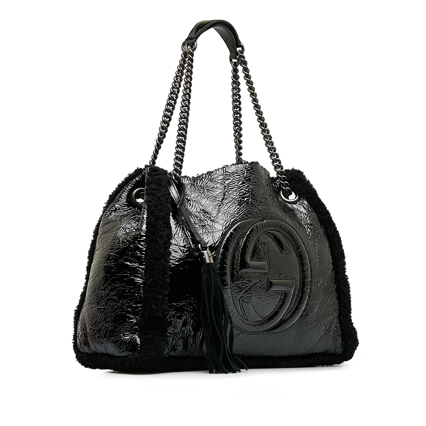 Gucci Medium Patent Shearling Soho Chain Tote (SHG-dATtOX)