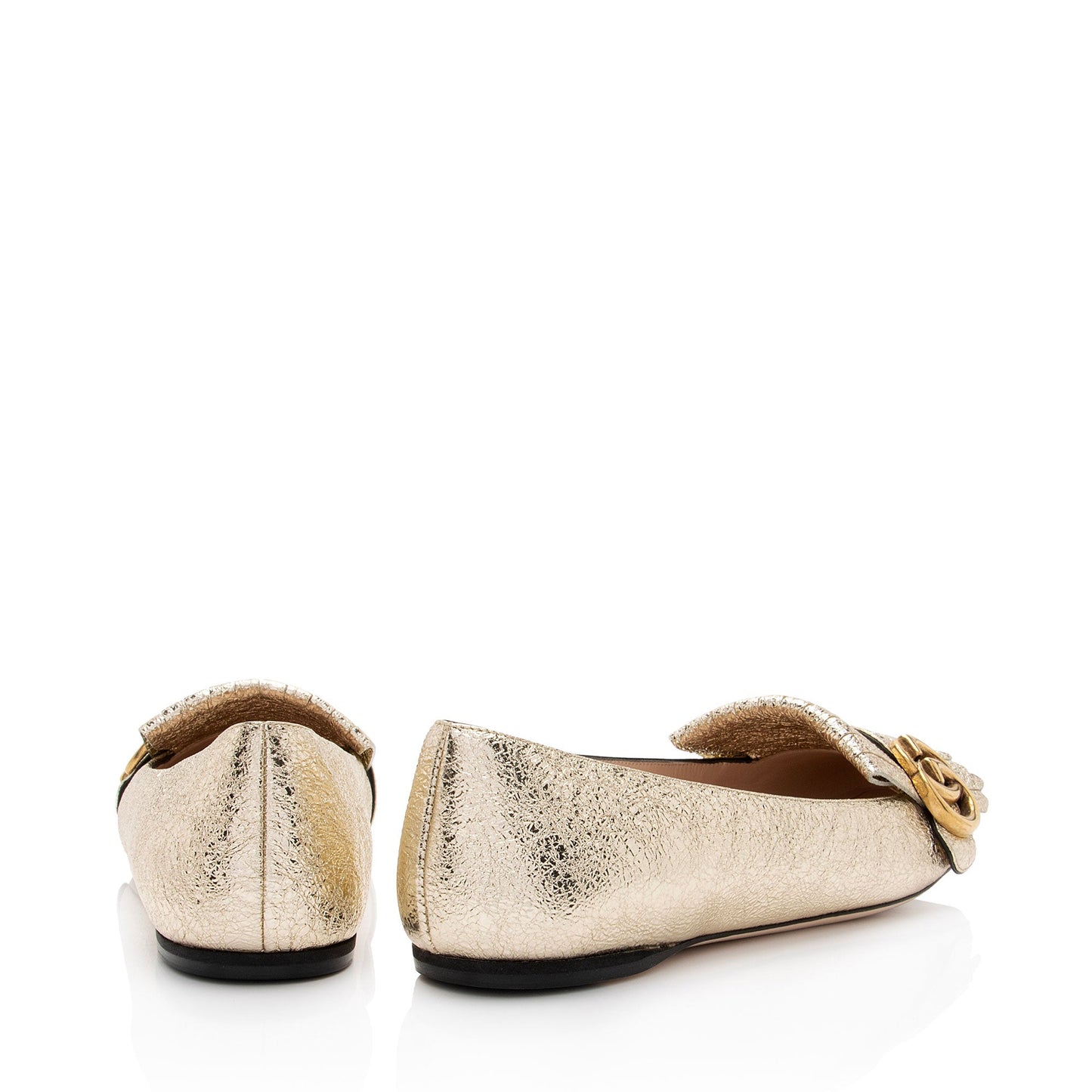 Gucci Metallic Laminate Calfskin GG Marmont Fringe Flats - Size 7 / 37 (SHF-kBjuo2)