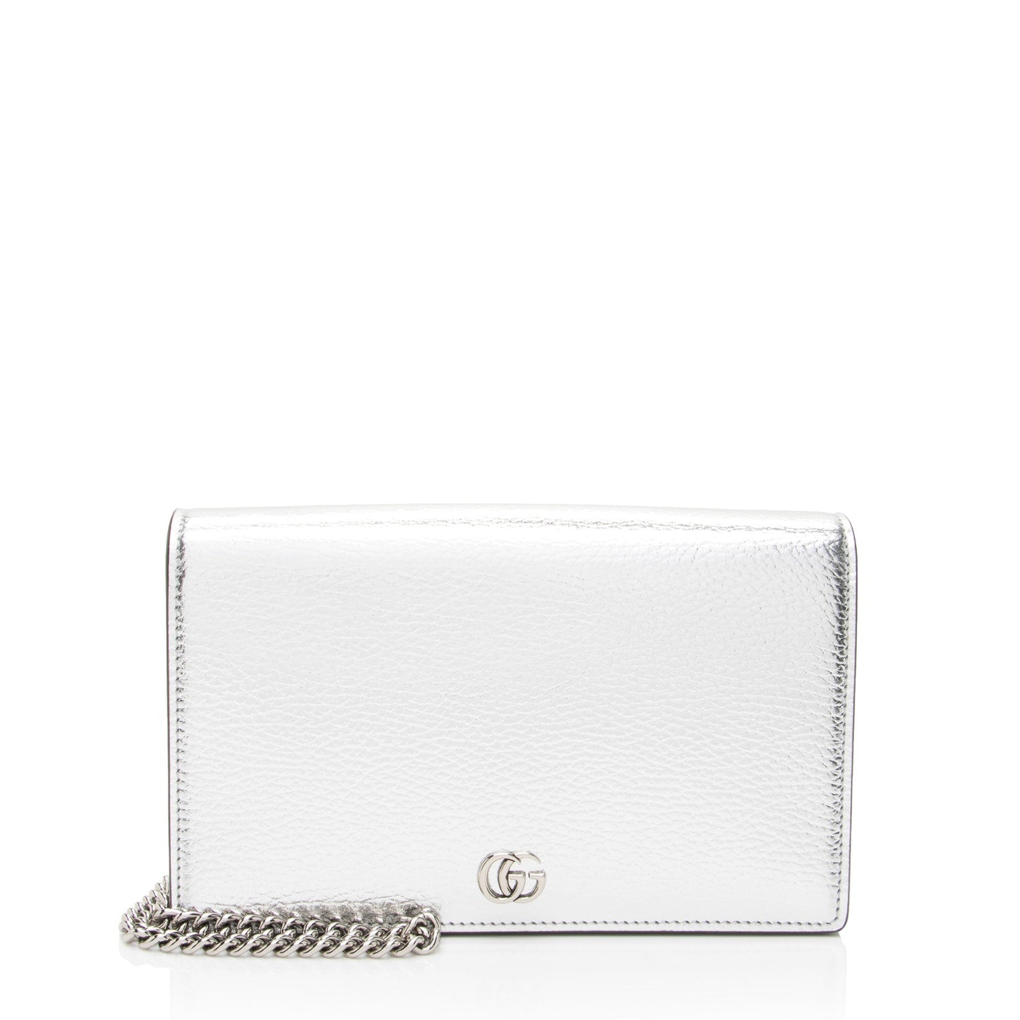 Gucci Metallic Leather GG Marmont Wallet on Chain (SHF-3rKwDE)