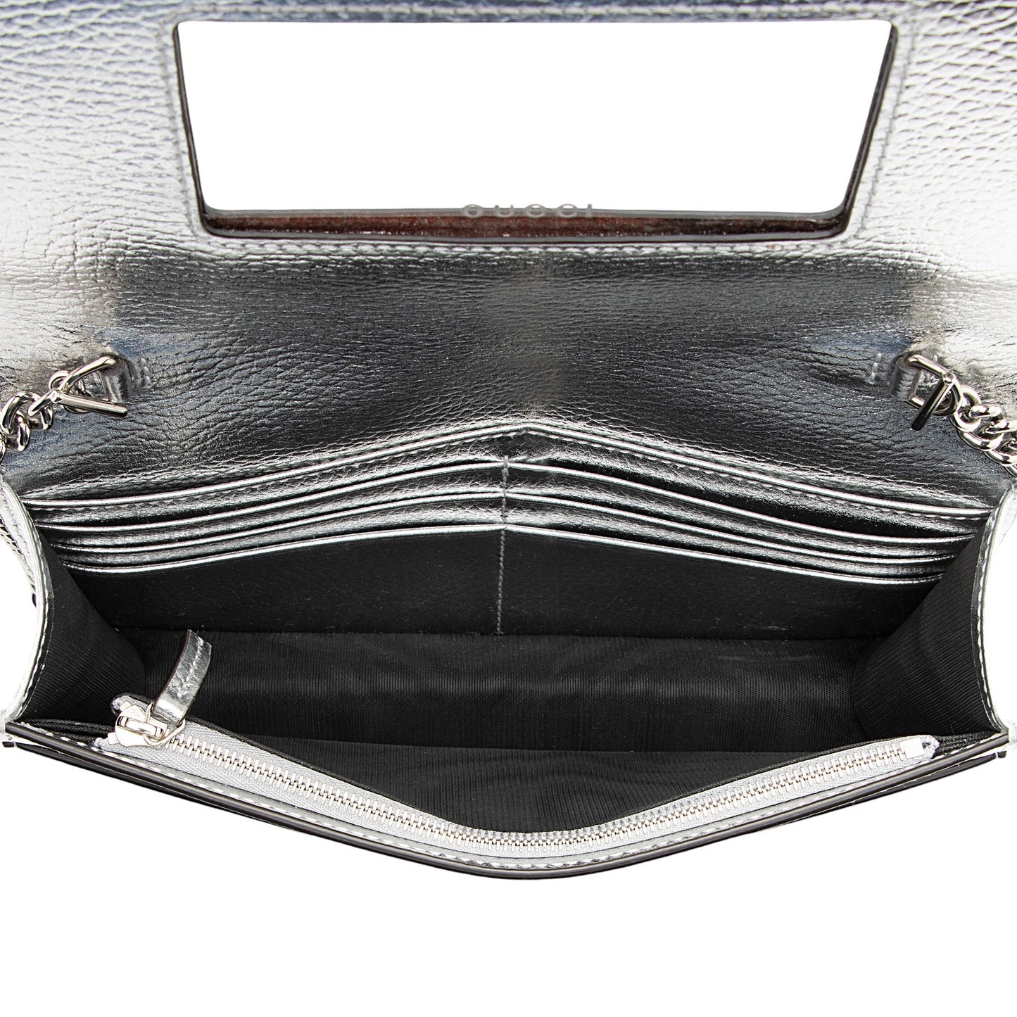 Gucci Metallic Leather GG Marmont Wallet on Chain (SHF-3rKwDE)