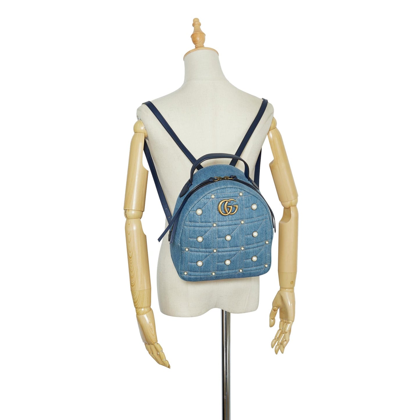 Gucci Small GG Marmont Pearl Denim Backpack (SHG-jyG2zX)