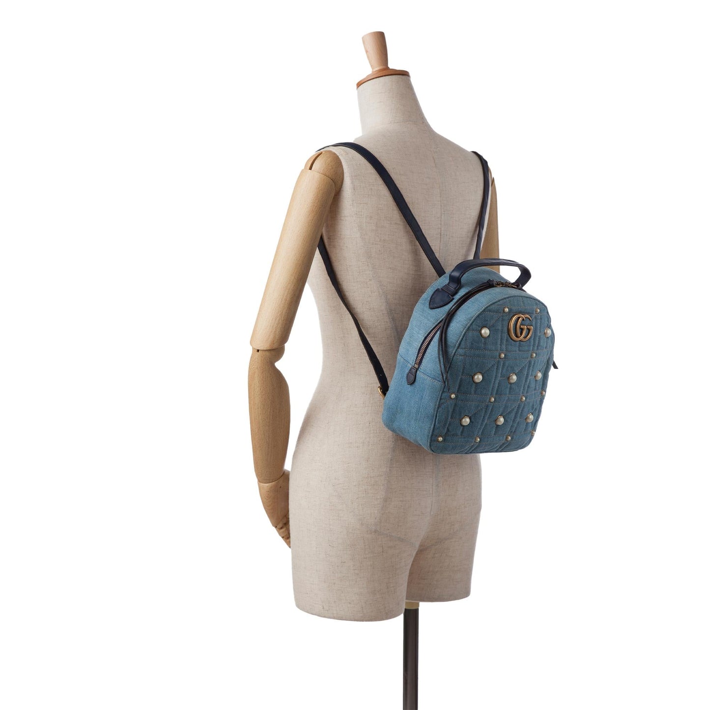 Gucci Small GG Marmont Pearl Denim Backpack (SHG-AWCod3)