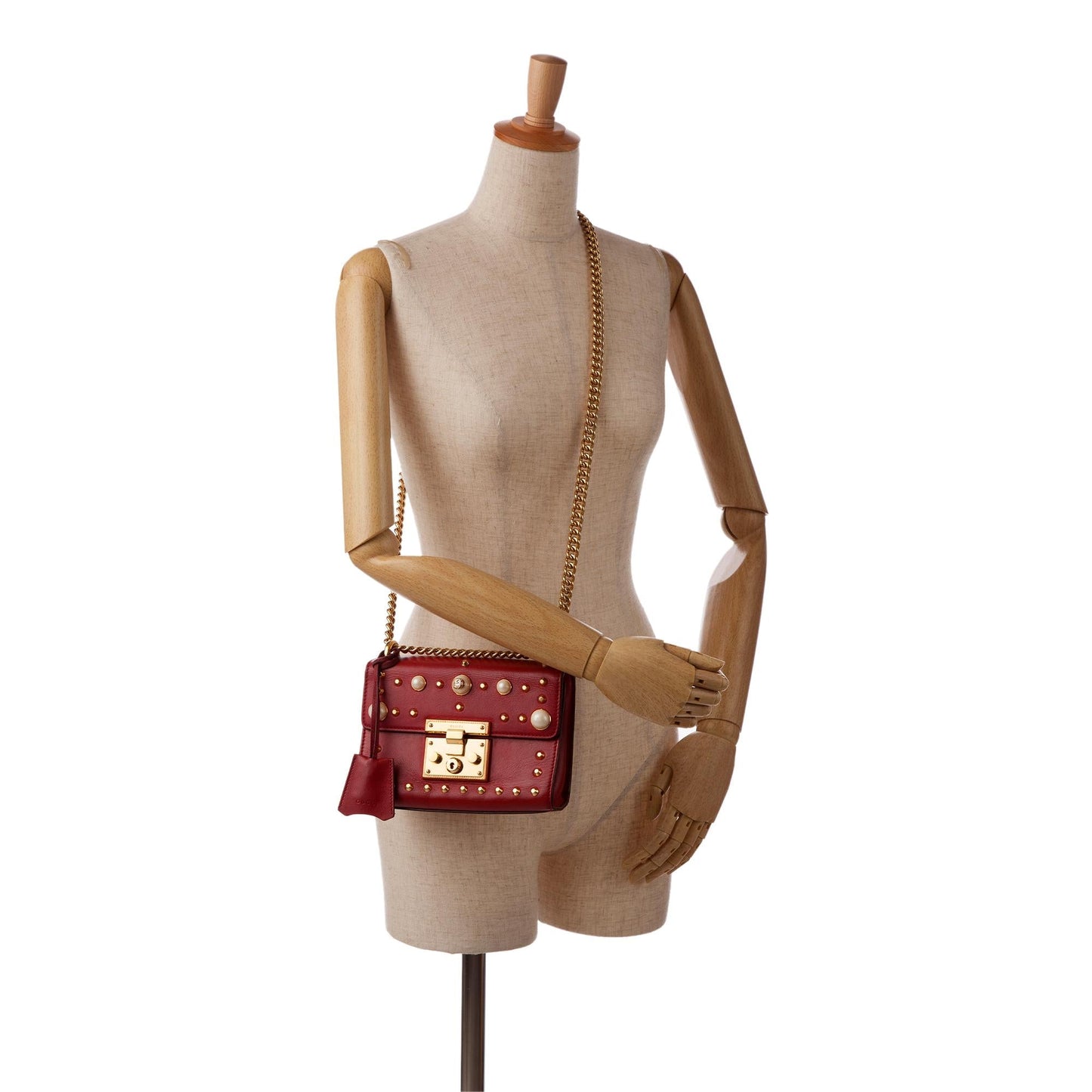 Gucci Small Leather Pearl Studded Padlock Crossbody Bag (SHG-1zn6yH)
