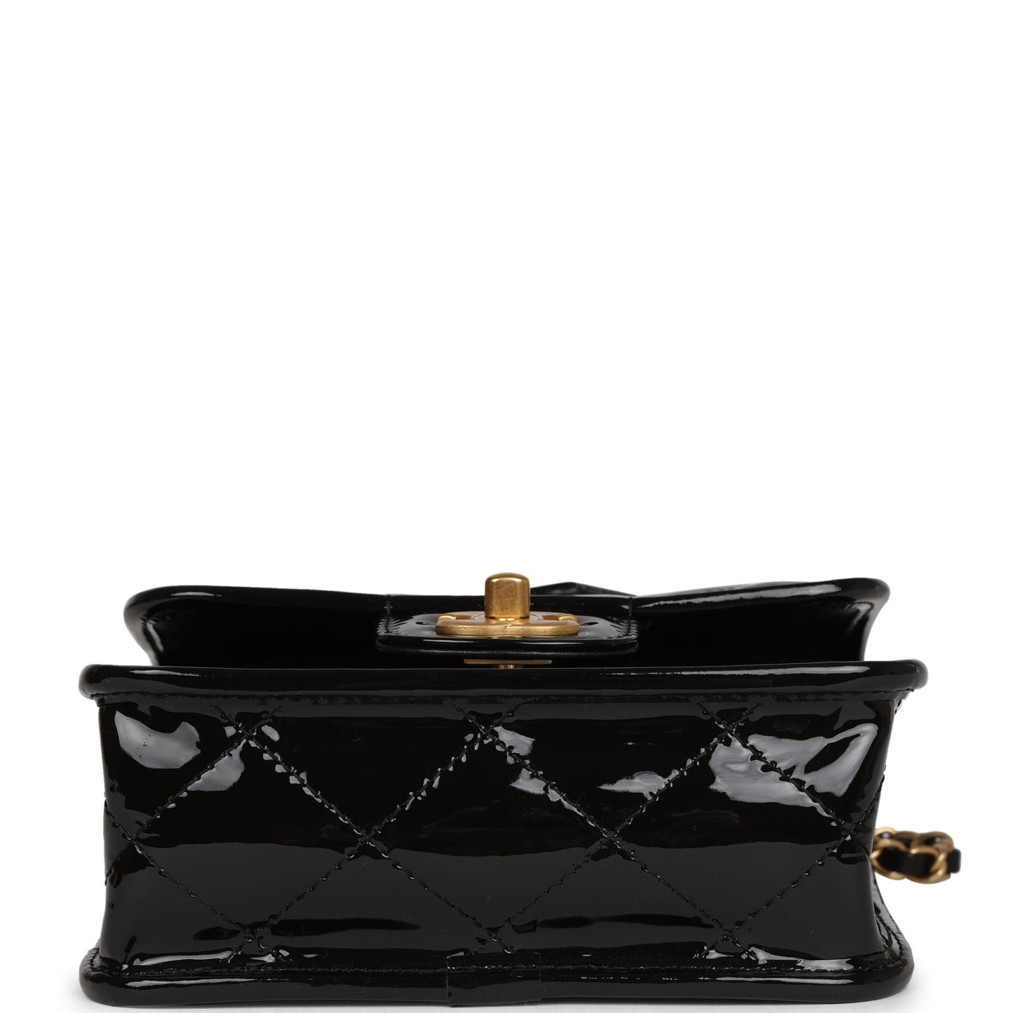 Chanel School Memory Square Top Handle Flap Bag Black Patent Leather Antique Gold Hardware