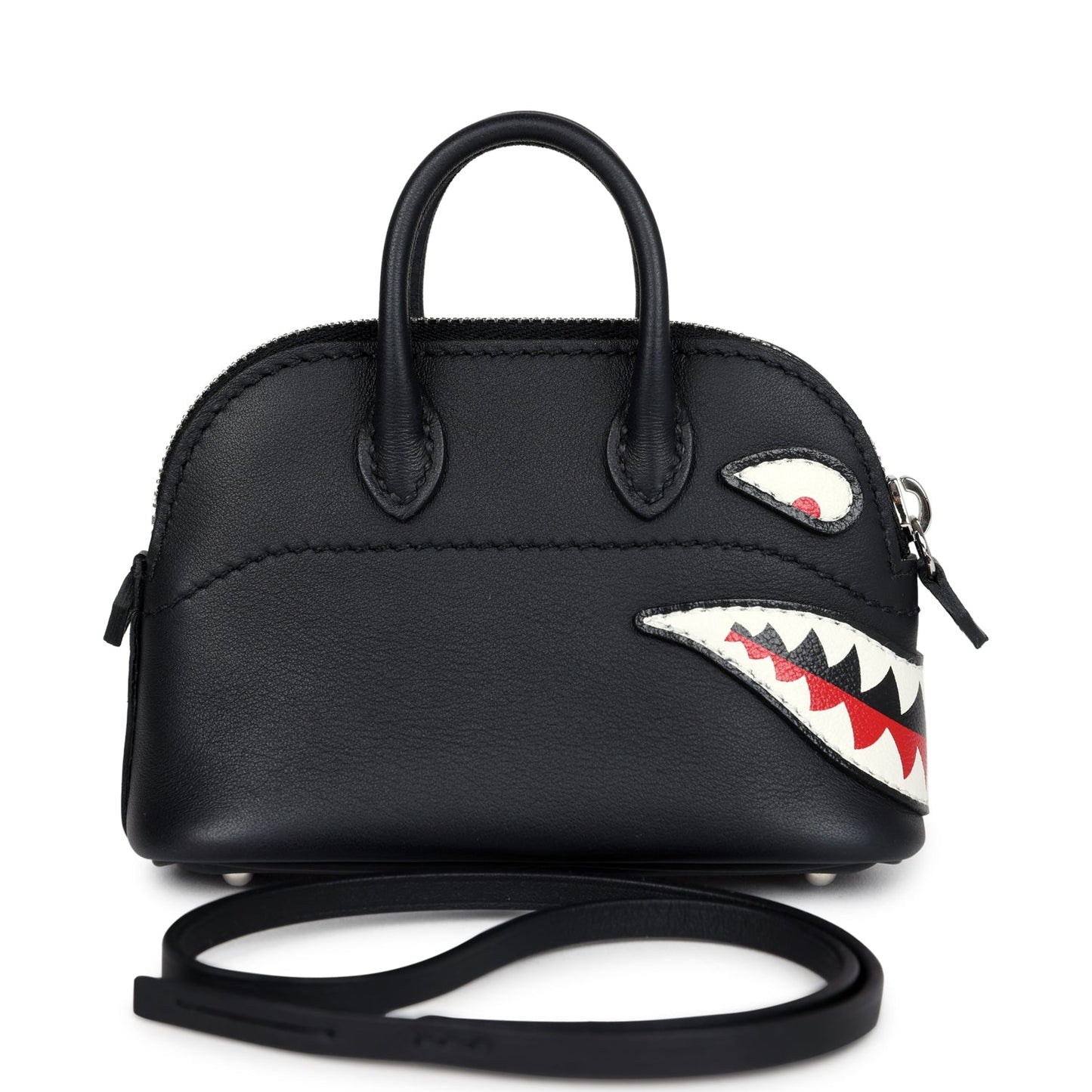 Hermes Mini Bolide Shark Bag Charm Black and White Swift Palladium Hardware