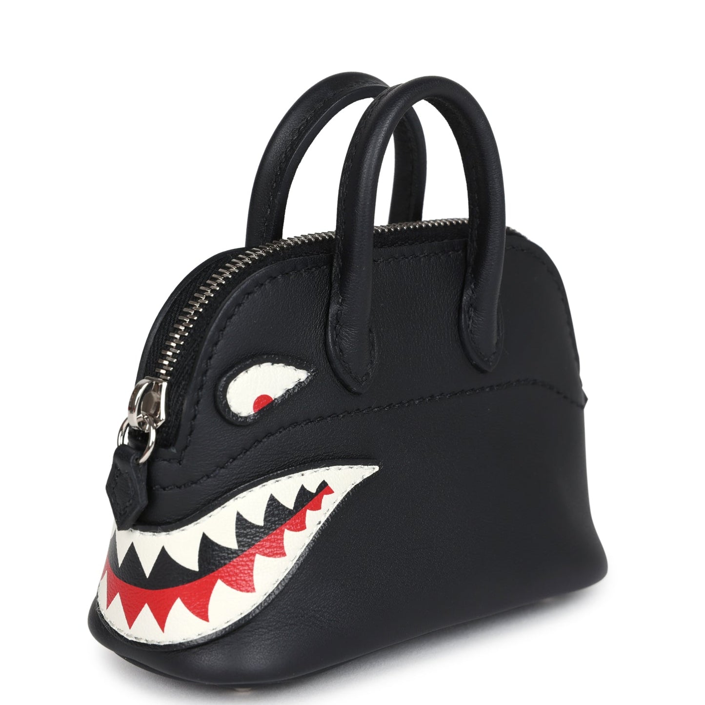 Hermes Mini Bolide Shark Bag Charm Black and White Swift Palladium Hardware