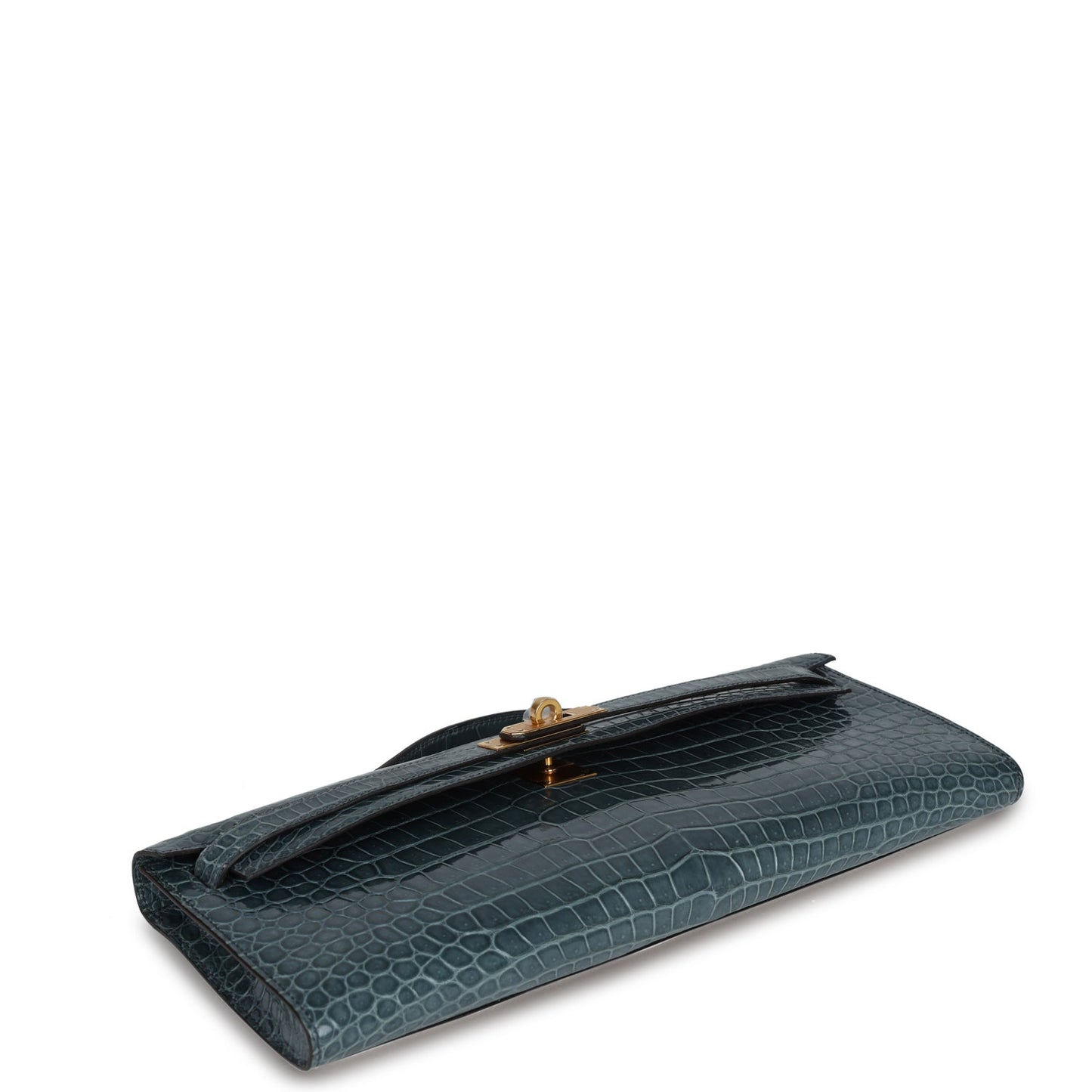Hermes Kelly Cut Bleu Jean Shiny Porosus Crocodile Gold Hardware