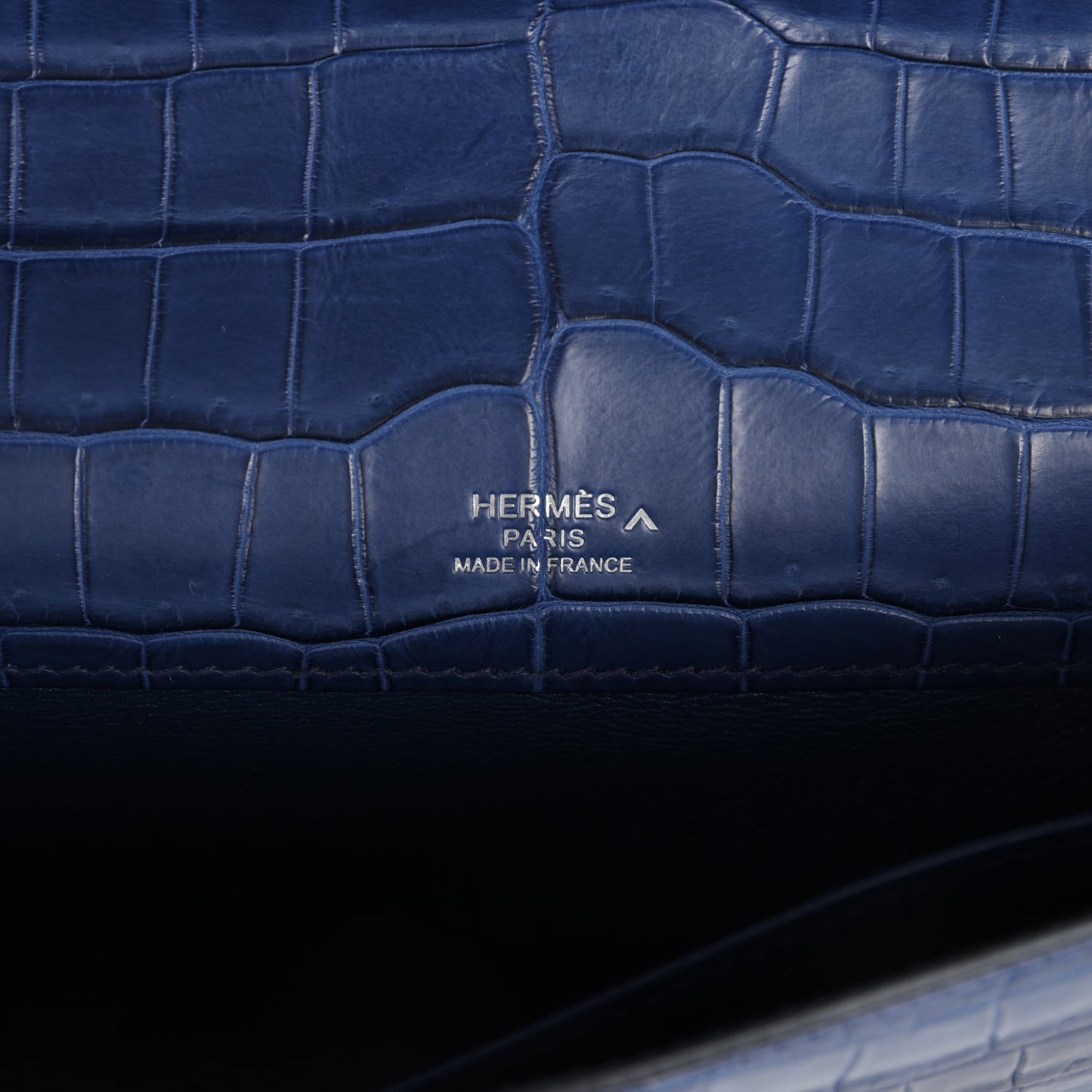 Hermes Kelly Cut Bleu De Malte Matte Porosus Crocodile Palladium Hardware