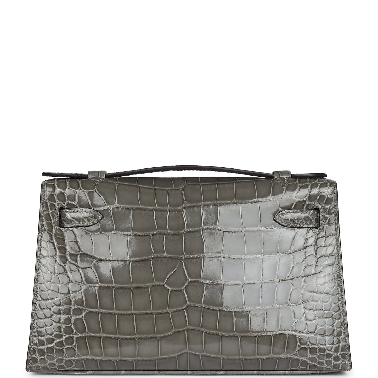 Hermes Kelly Pochette Gris Ciment Shiny Alligator Palladium Hardware