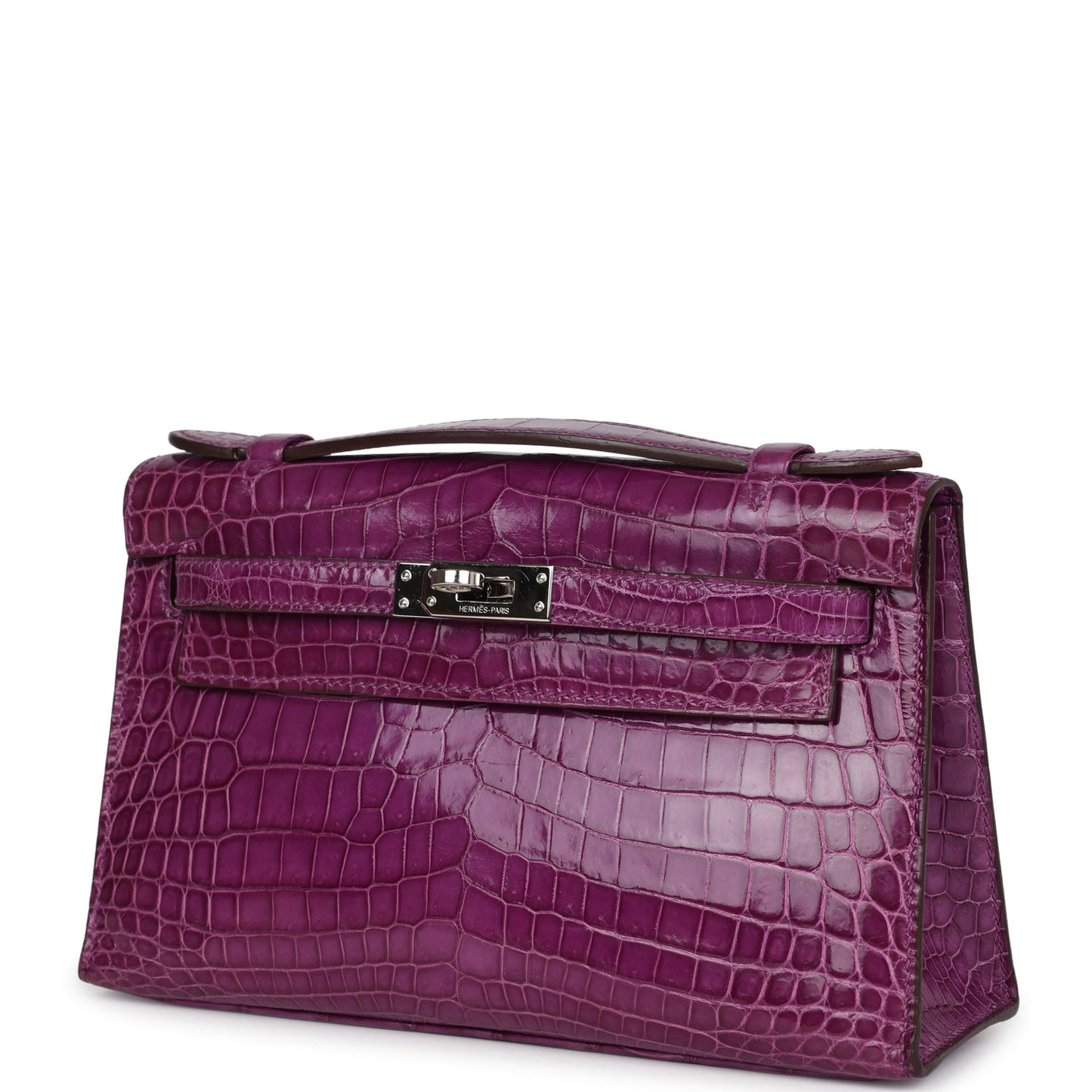 Hermes Kelly Pochette Violet Shiny Niloticus Crocodile Palladium Hardware