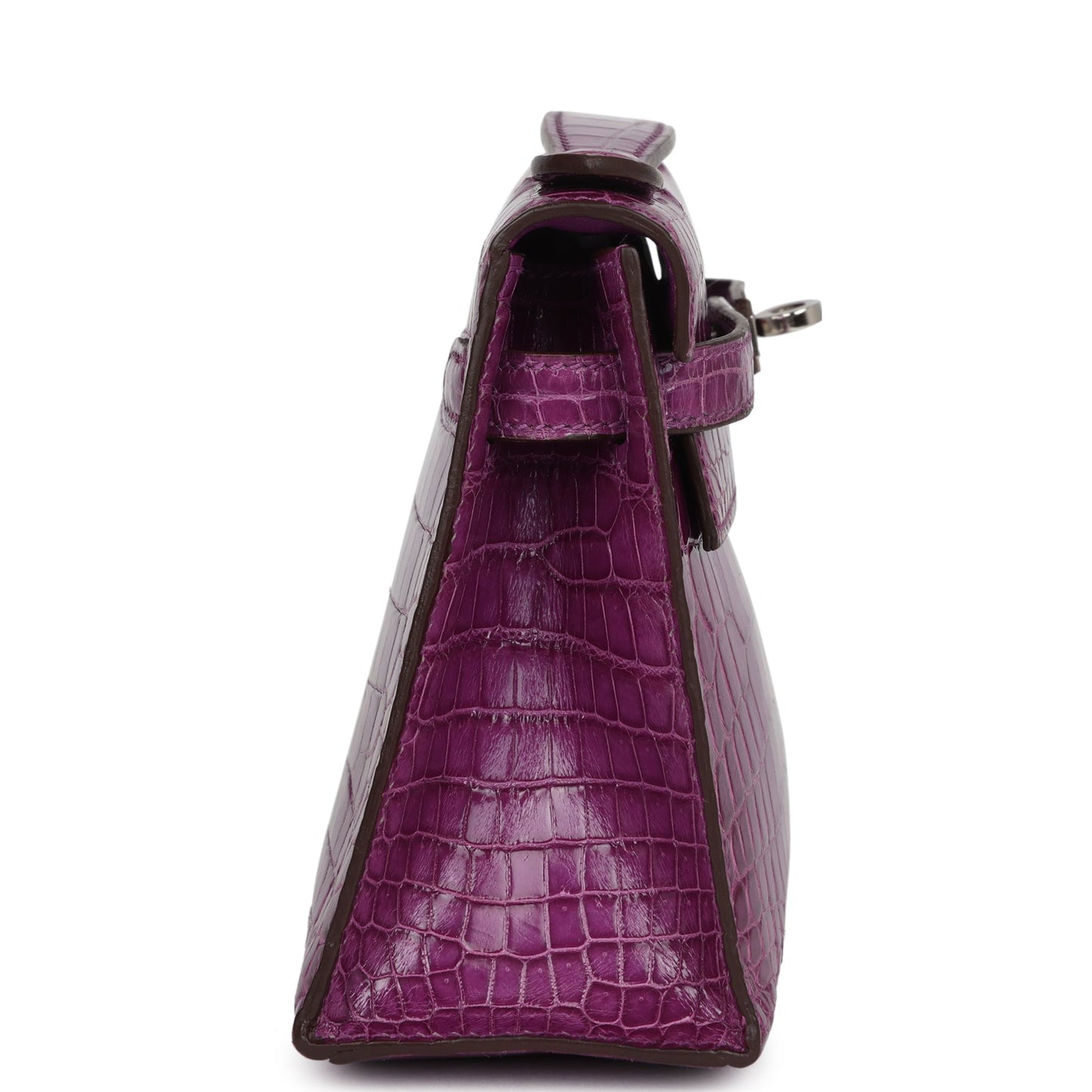 Hermes Kelly Pochette Violet Shiny Niloticus Crocodile Palladium Hardware