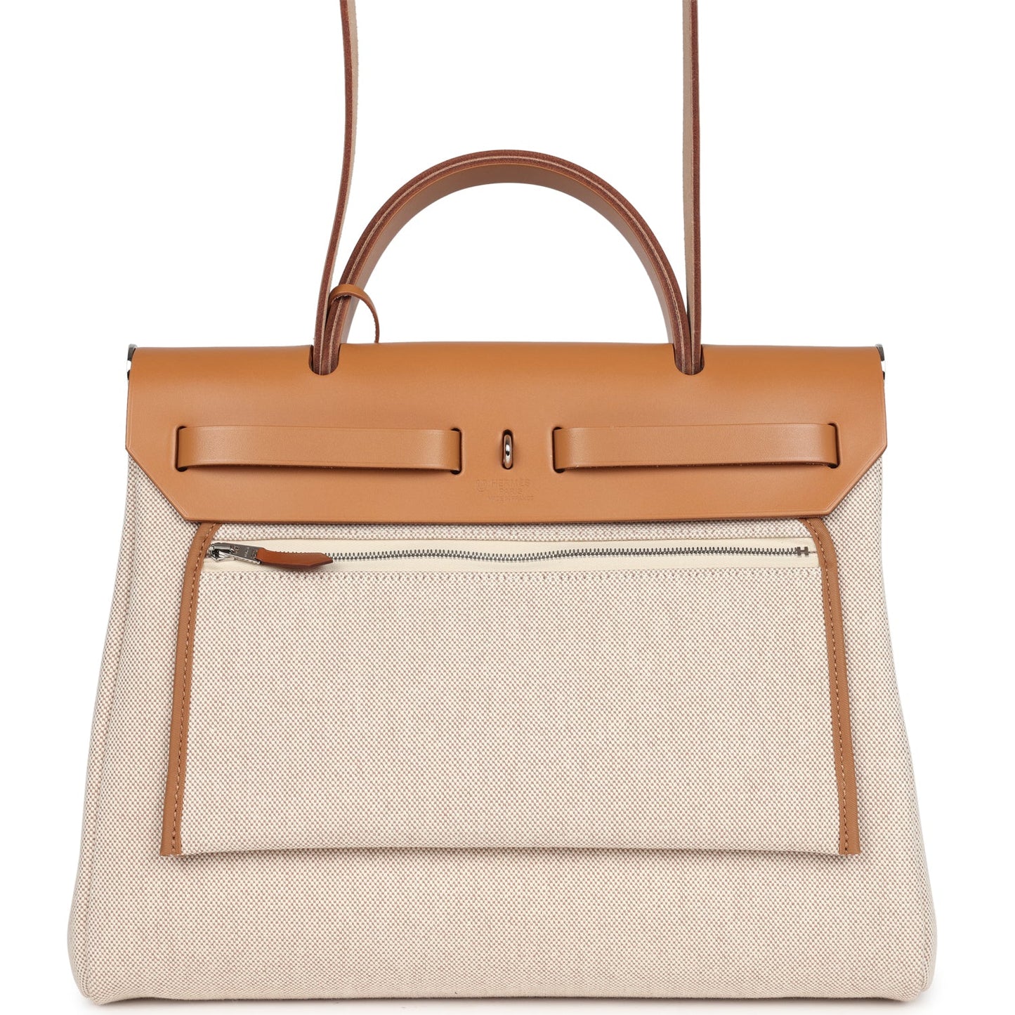 Hermes Herbag Zip PM 31 "Circuit 24" Ecru Toile H Canvas and Naturel Sable Hunter Lacquered Palladium Hardware