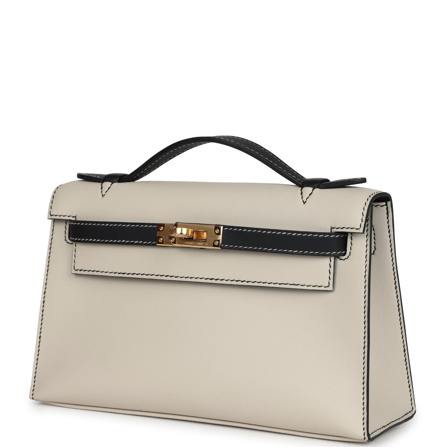 Hermes Special Order (HSS) Kelly Pochette Beton and Black Swift Gold Hardware