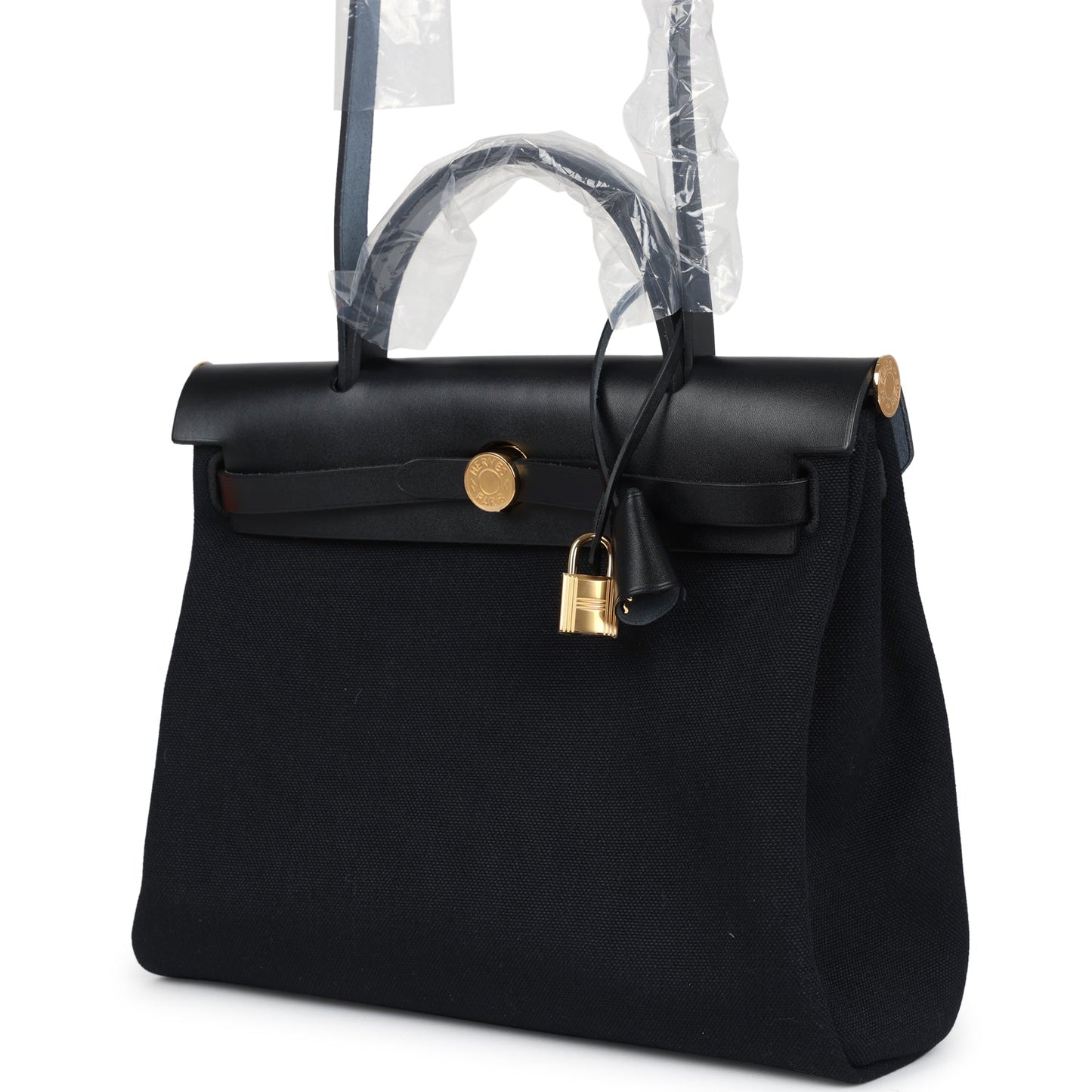 Hermes Herbag Zip 31 PM Black Toile Militaire Canvas and Vache Hunter Gold Hardware