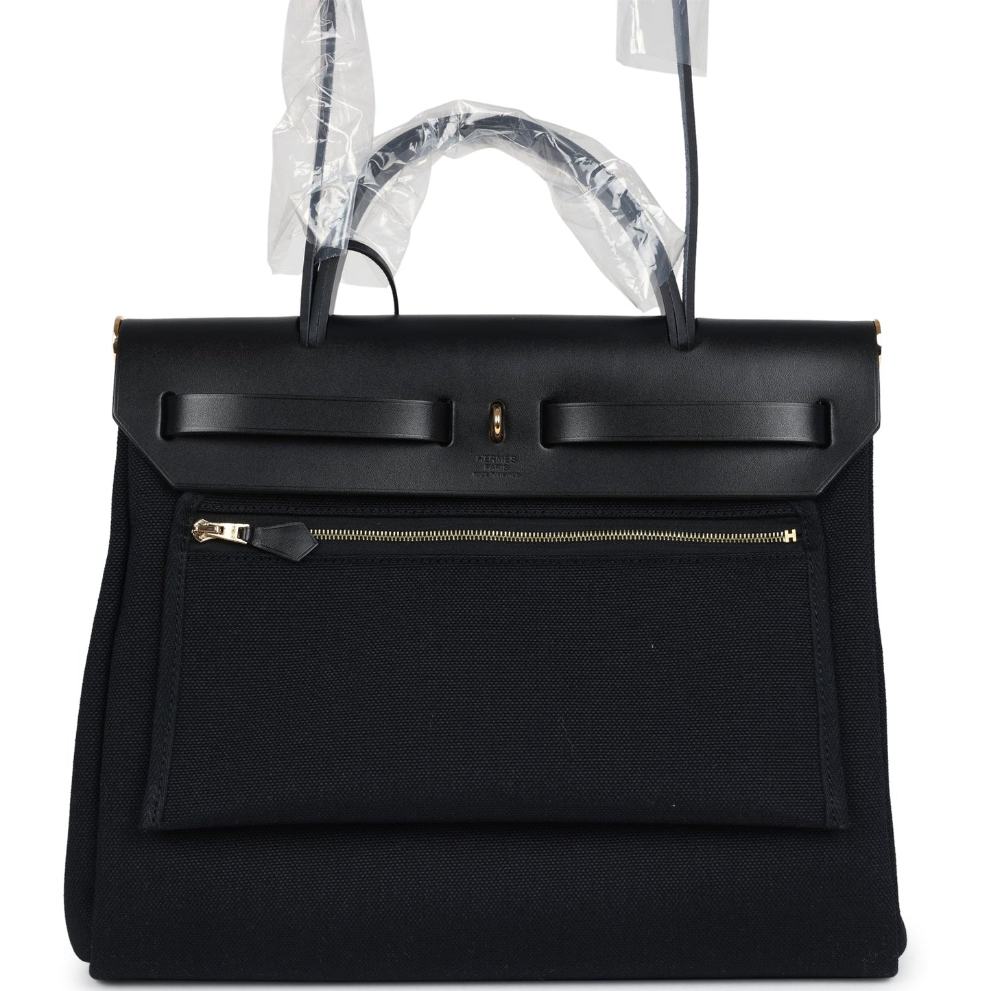 Hermes Herbag Zip 31 PM Black Toile Militaire Canvas and Vache Hunter Gold Hardware