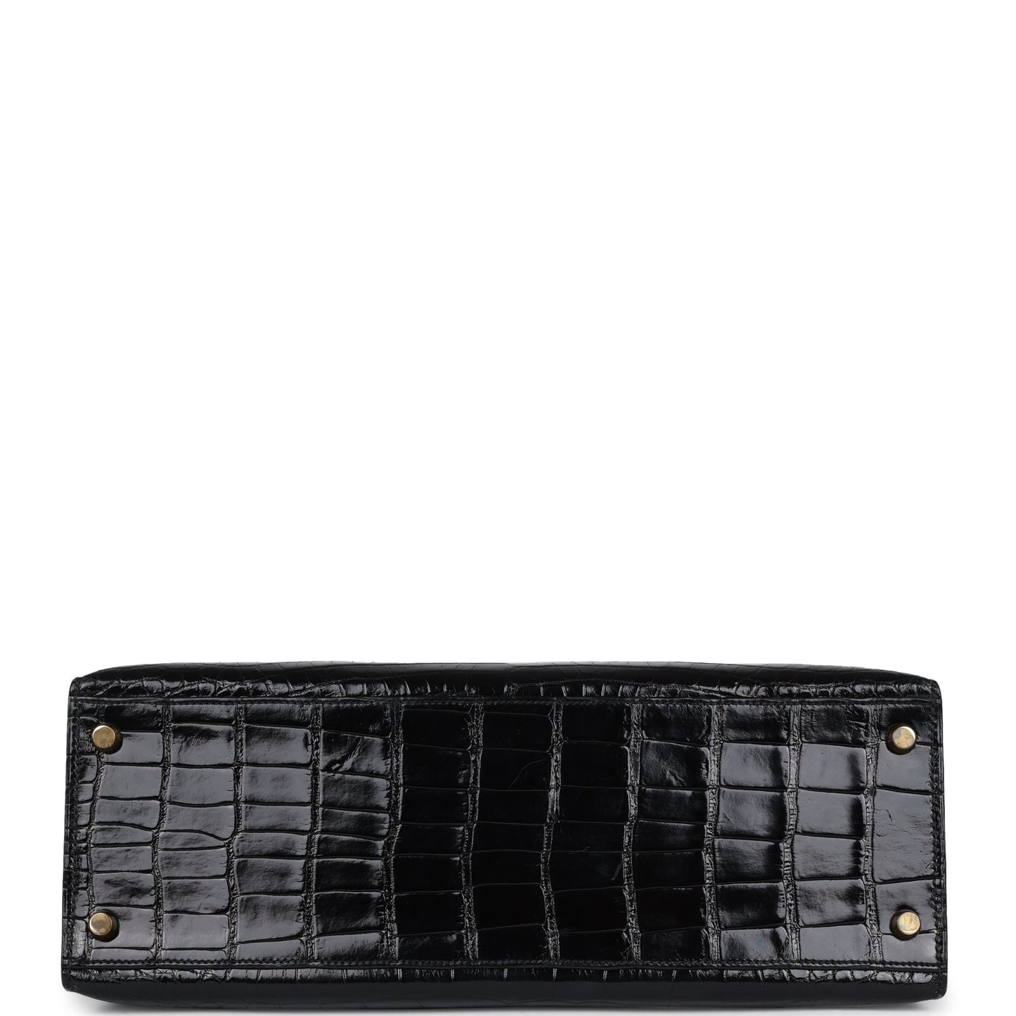 Vintage Hermes Kelly Sellier 32 Black Shiny Alligator Gold Hardware