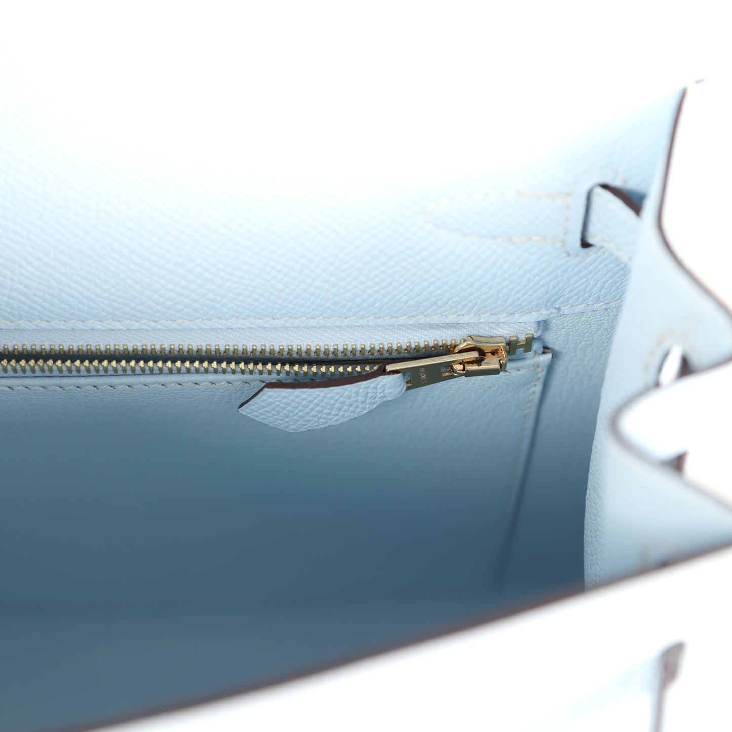 Hermes Kelly Sellier 25 Bleu Brume Epsom Gold Hardware