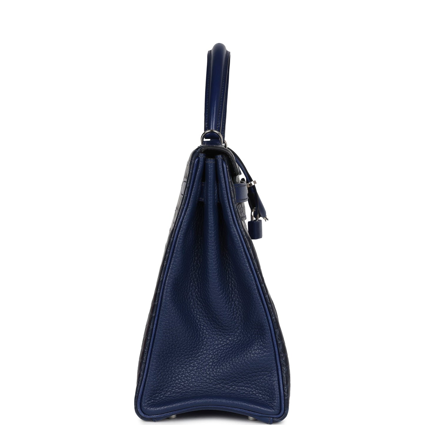 Hermes Kelly Retourne 35 Bleu Indigo Matte Alligator and Bleu Saphir Swift and Clemence Palladium Hardware