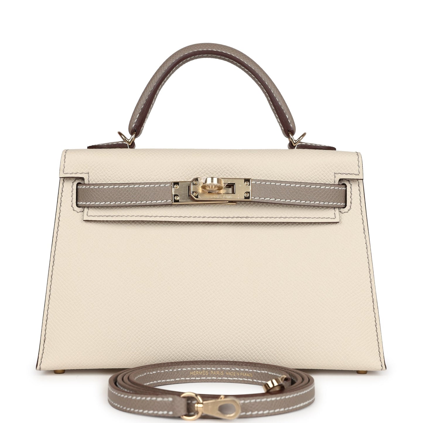 Hermes Special Order (HSS) Kelly Sellier 20 Craie and Gris Asphalte Epsom Permabrass Hardware