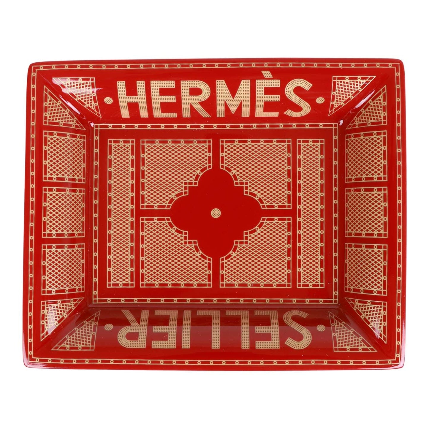 Hermes 2H Vide Poche "Hermes Sellier" Rouge Porcelain Change Tray