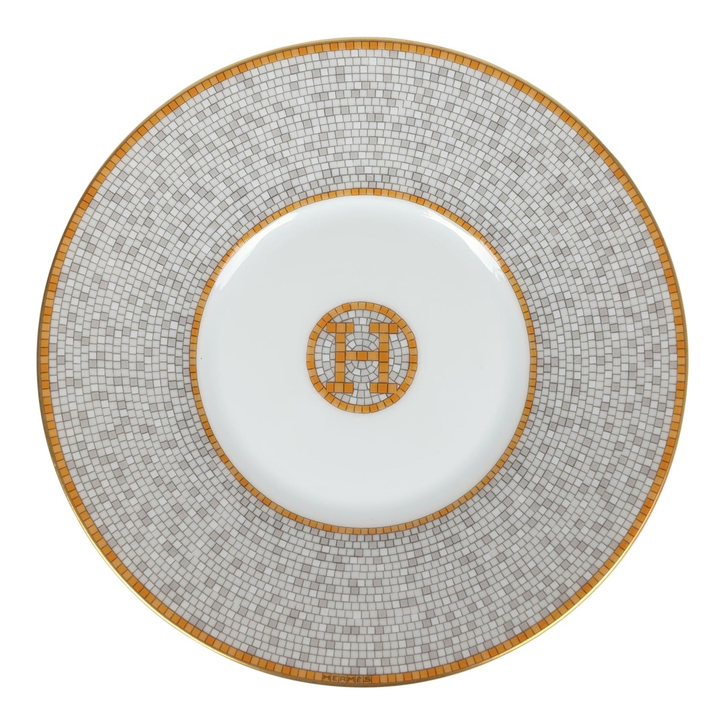 Hermes "Mosaique Au 24" White & Gold Porcelain Tea Cup and Saucer Set